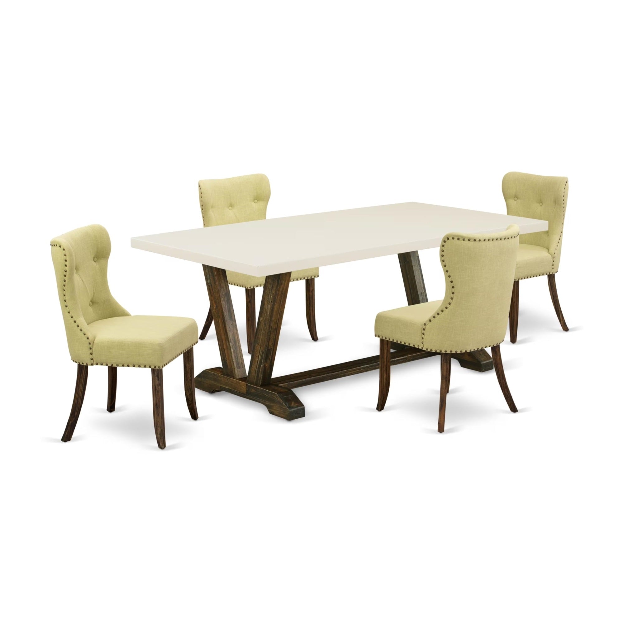 Casafoyer V727Si737-5 5 Piece Dining Table Set For 4 Includes A Rectangle Kitchen Table With V-Legs And 4 Limelight Linen Fabric Parson Dining Chairs, 40X72 Inch, Multi-Color