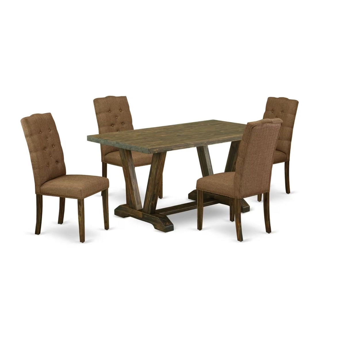 Casafoyer V-Style 5 Piece Kitchen Set Includes A Rectangle Table With V-Legs And 4 Brown Linen Fabric Parson Dining Room Chairs, 36X60 Inch, Multi-Color