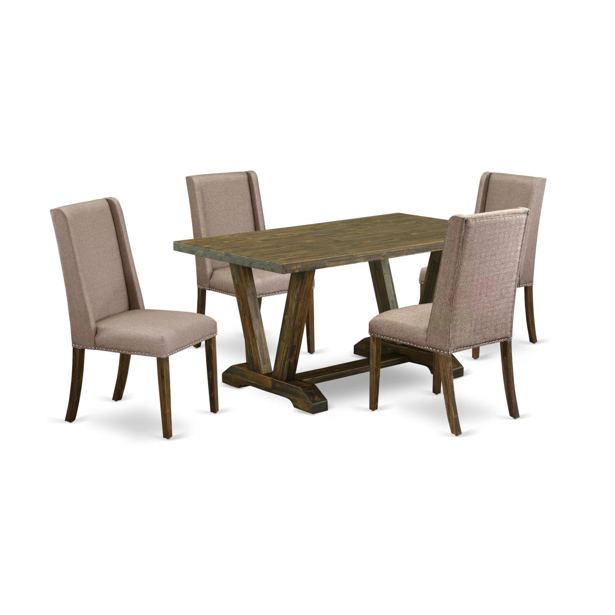 Casafoyer V776Fl716-5 5 Piece Dining Table Set Includes A Rectangle Kitchen Table With V-Legs And 4 Dark Khaki Linen Fabric Upholstered Chairs, 36X60 Inch, Multi-Color