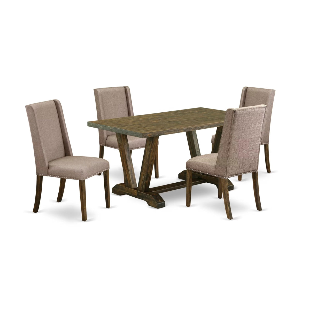 Casafoyer V776Fl716-5 5 Piece Dining Table Set Includes A Rectangle Kitchen Table With V-Legs And 4 Dark Khaki Linen Fabric Upholstered Chairs, 36X60 Inch, Multi-Color