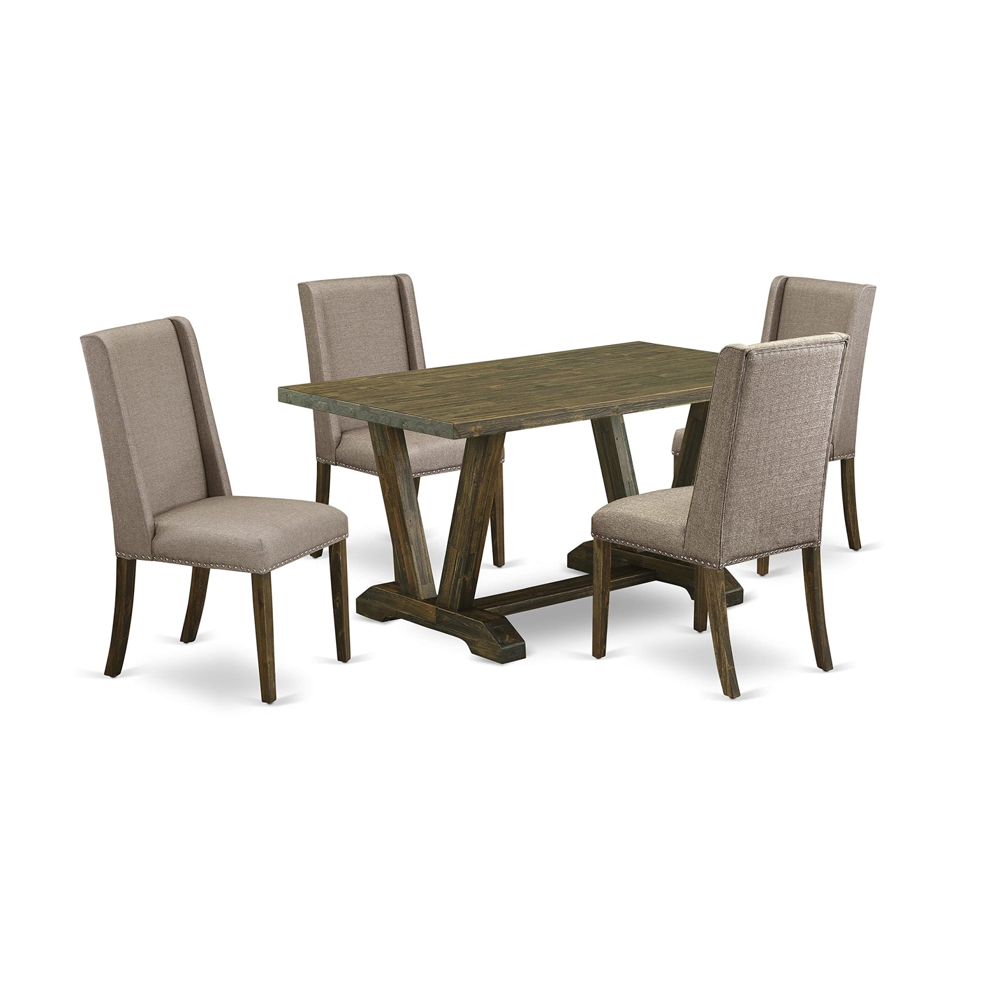 East West Furniture V-Style 5 Piece Dining Set Includes A Rectangle Kitchen Table With V-Legs And 4 Dark Khaki Linen Fabric Upholstered Chairs, 36X60 Inch, V776Fl716-5