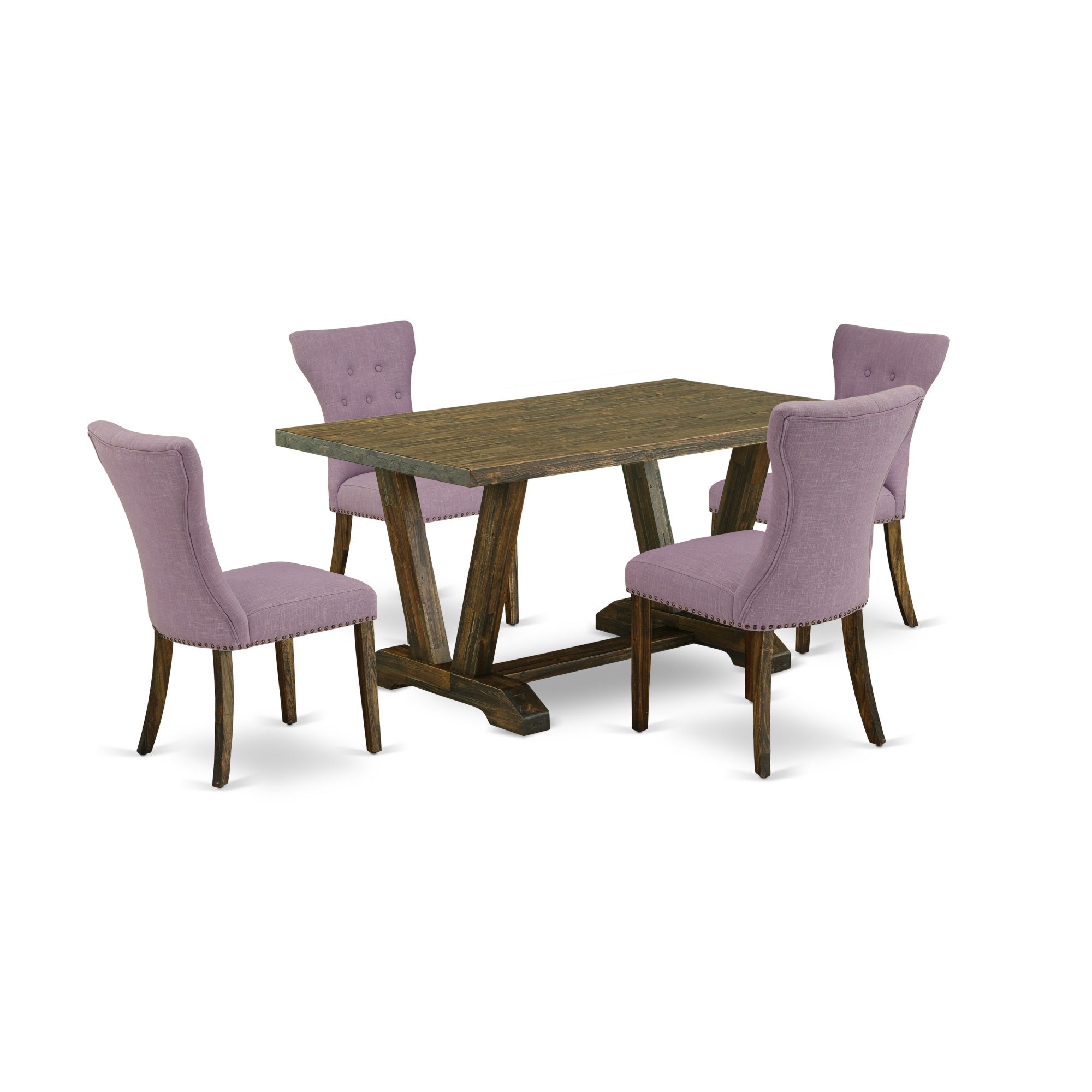 East West Furniture 5-Piece Dining Table Set Included 4 Kitchen Dining Chairs Upholstered Seat And High Button Tufted Chair Back And Rectangular Dining Table With Linen White Rectangular Table Top - Black Finish
