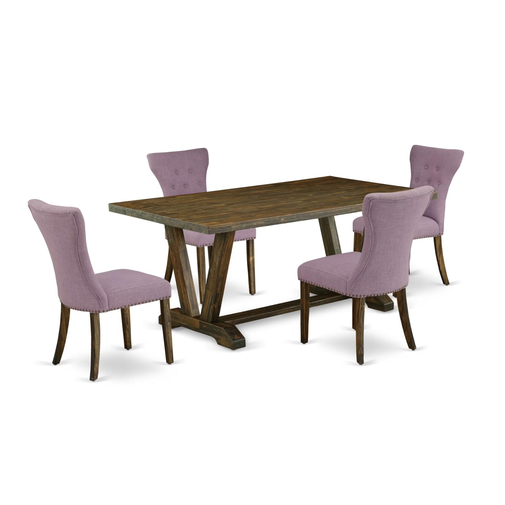 Casafoyer V777Ga740-5 5 Piece Dining Room Table Set Includes A Rectangle Dining Table With V-Legs And 4 Dahlia Linen Fabric Upholstered Chairs, 40X72 Inch, Multi-Color