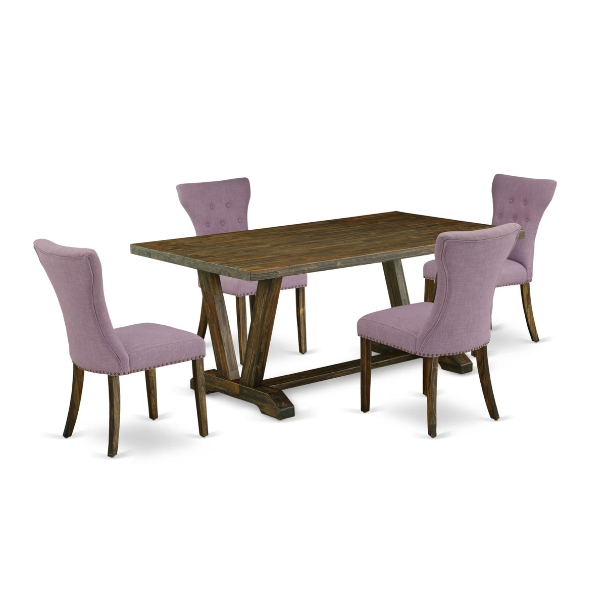 Casafoyer V777Ga740-5 5 Piece Dining Room Table Set Includes A Rectangle Dining Table With V-Legs And 4 Dahlia Linen Fabric Upholstered Chairs, 40X72 Inch, Multi-Color