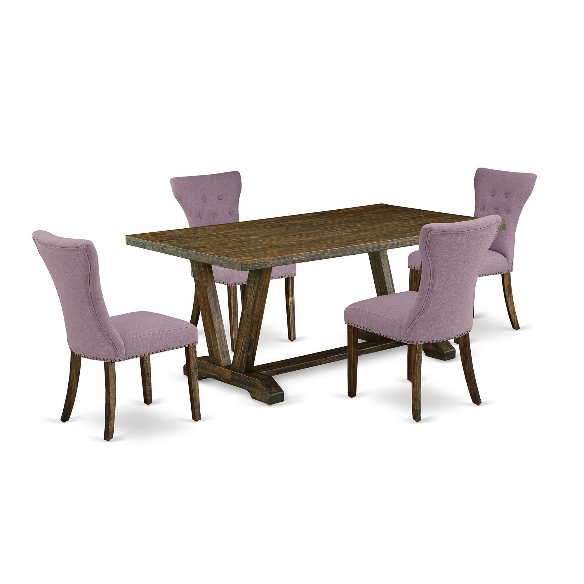 East West Furniture V777Ga740-5 5 Piece Dining Room Table Set Includes A Rectangle Dining Table With V-Legs And 4 Dahlia Linen Fabric Upholstered Chairs, 40X72 Inch, Multi-Color