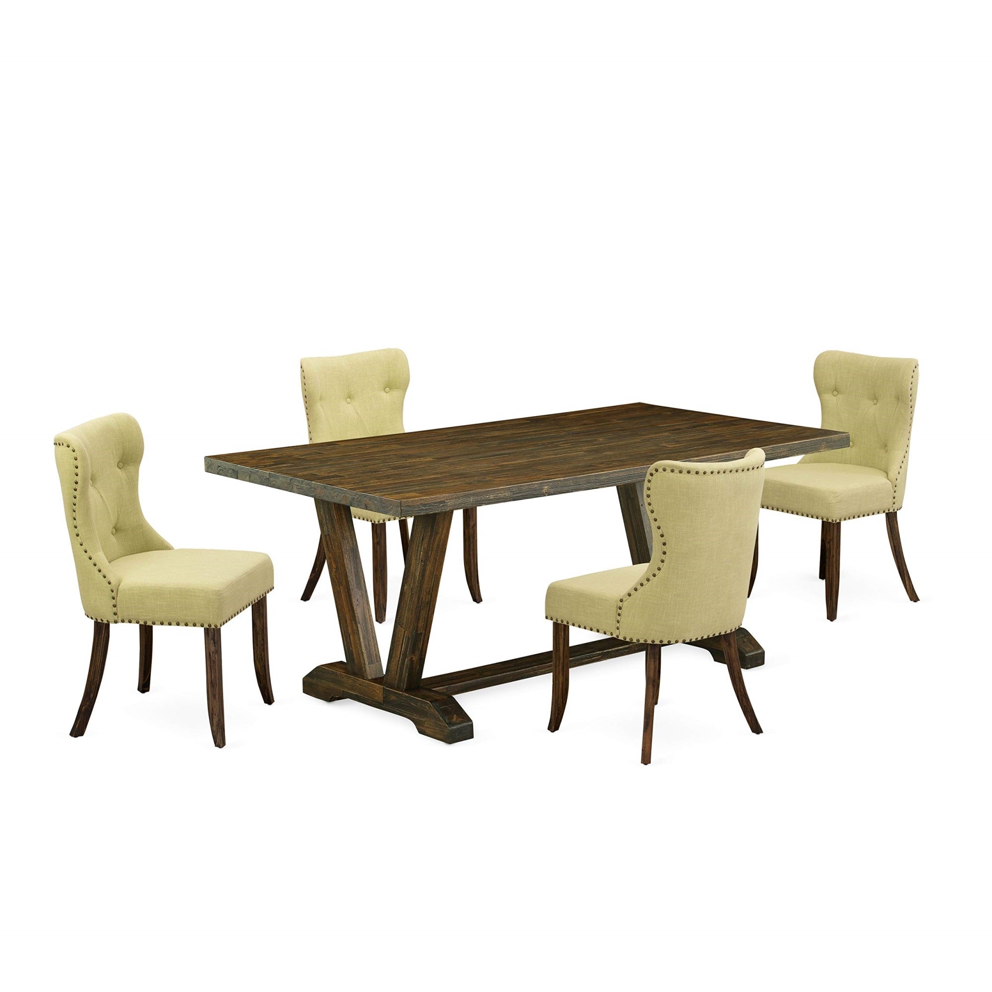 Ergode V777Si737-5, 5-Piece Dining Table Set, Rectangle Table With V-Legs, 4 Parson Chairs, Linen Fabric, Distressed Jacobean, 40X72 Inch