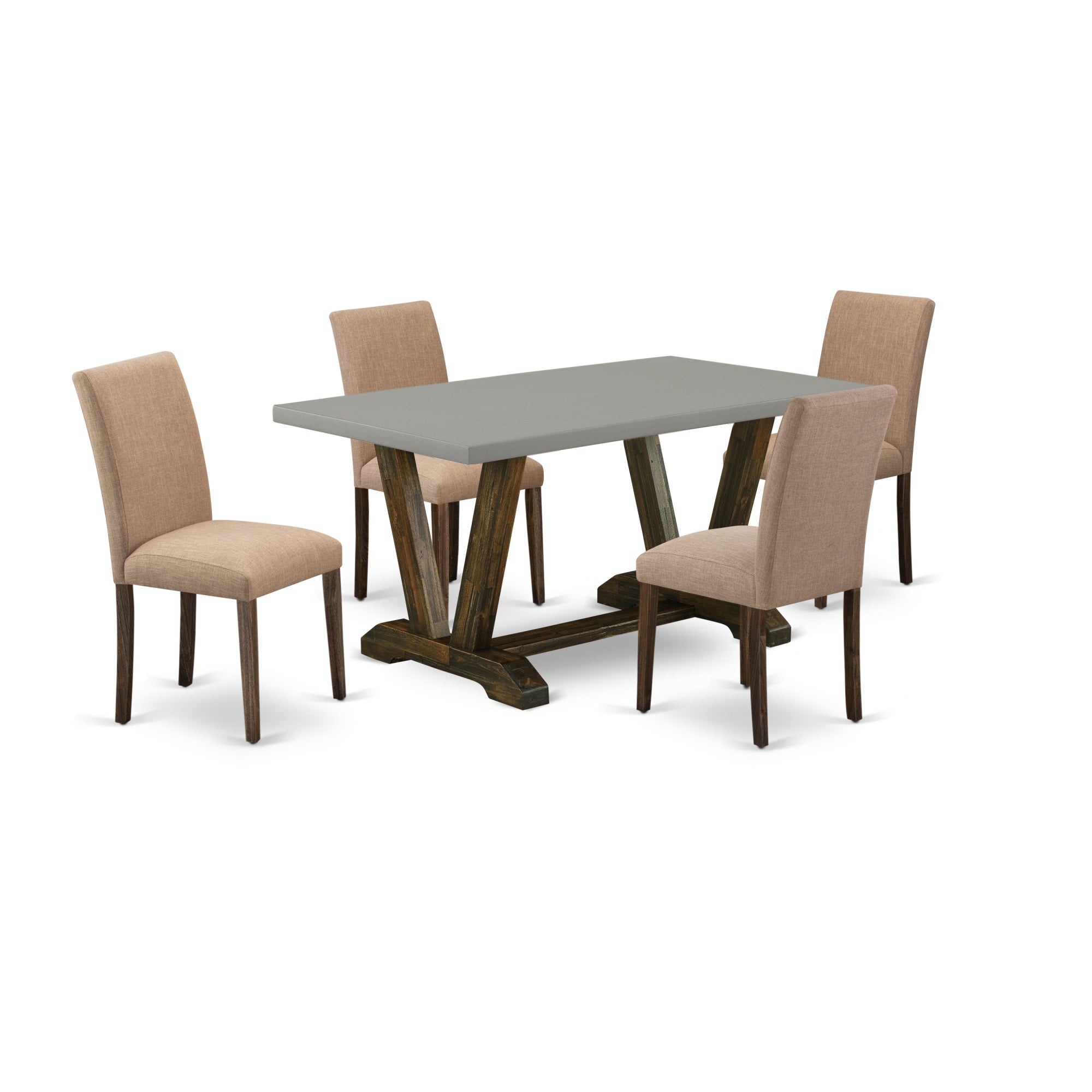 East West Furniture 5-Piece Dinette Set Includes 4 Dining Room Chairs With Upholstered Seat And High Back And A Rectangular Kitchen Table - Distressed Jacobean Finish
