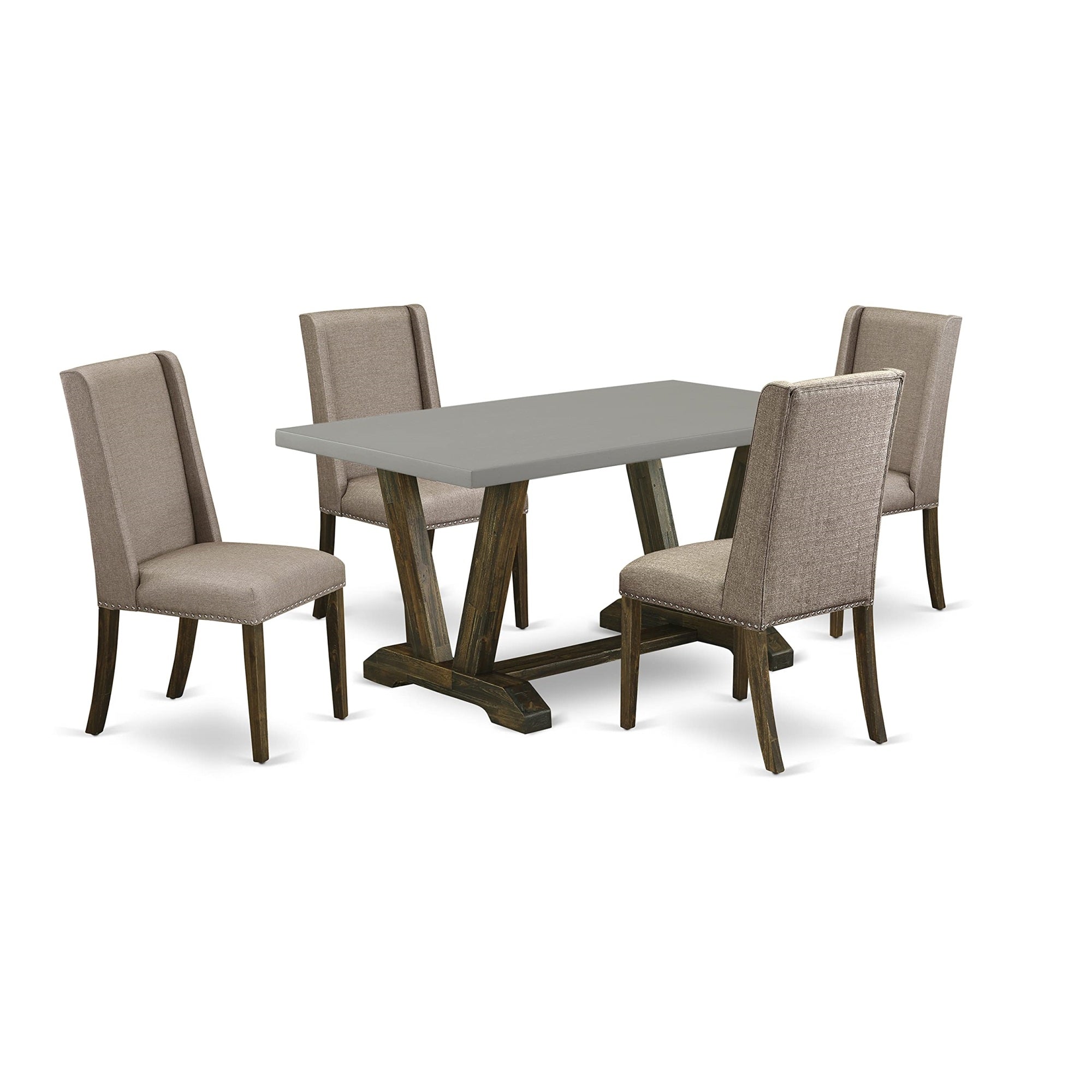 East West Furniture V796Fl716-5 5 Piece Dinette Set Includes A Rectangle Dining Room Table With V-Legs And 4 Dark Khaki Linen Fabric Upholstered Parson Chairs, 36X60 Inch