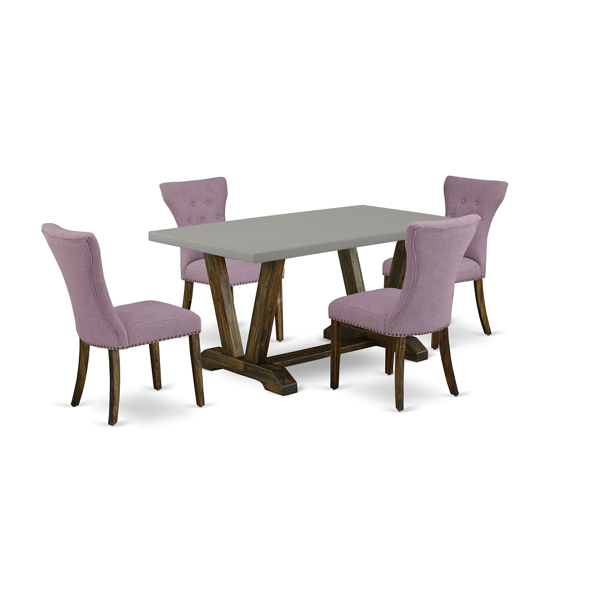 East West Furniture V796Ga740-5 5 Piece Set Includes A Rectangle Dining Room Table With V-Legs And 4 Dahlia Linen Fabric Upholstered Parson Chairs, 36X60 Inch