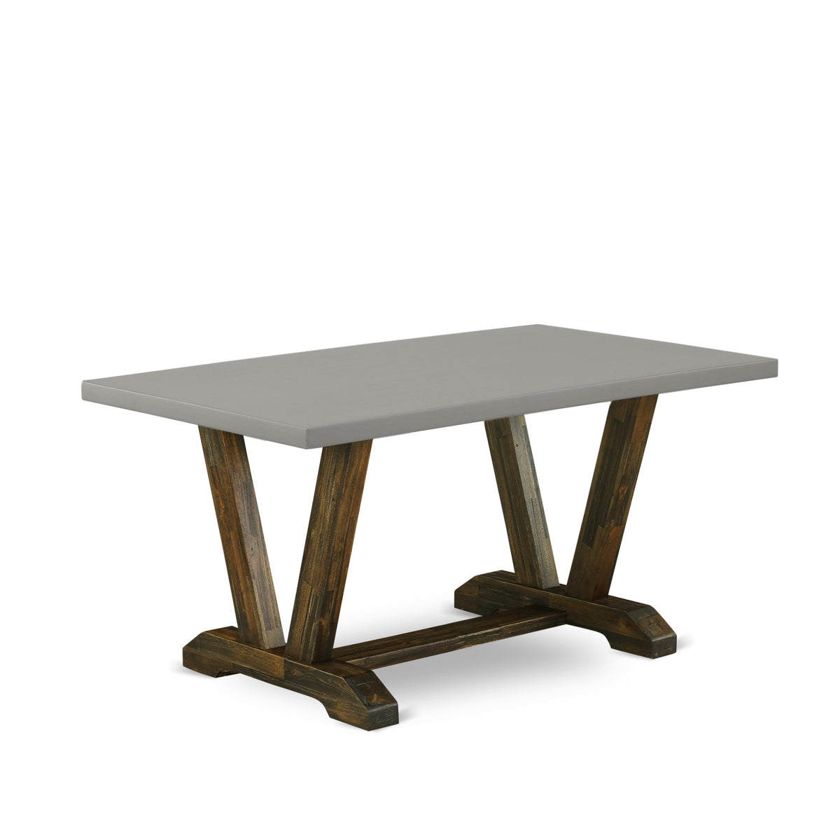 V796Ga740-6 Ergode 6-Piece Dining Set - Dahlia Linen Fabric Seat, Button Tufted Chair Back, Solid Wood Legs - Cement & Distressed Jacobean Finish