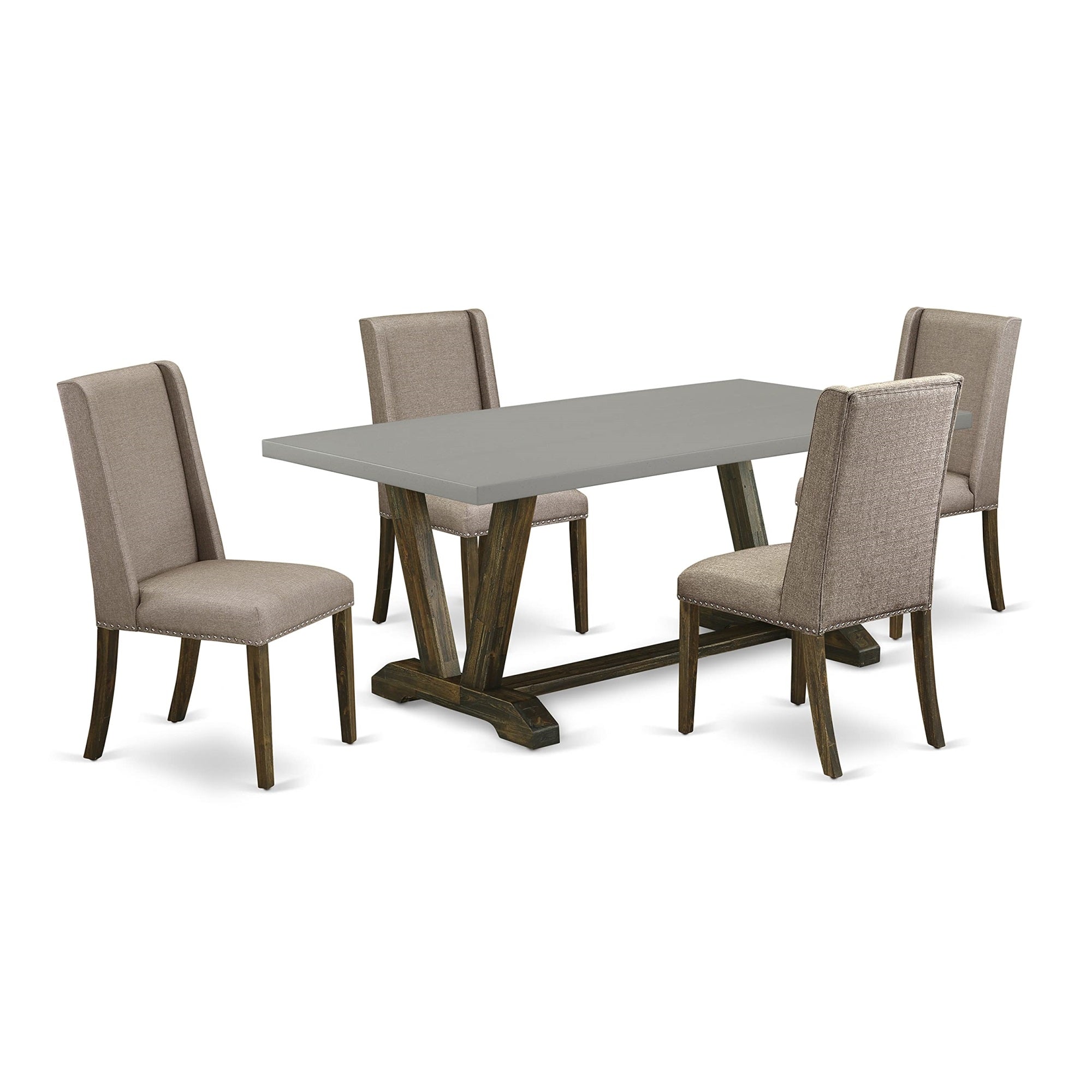 Ergode V797Fl716-5, 5-Piece Dining Room Set, Wood Table, 4 Kitchen Parson Chairs, Distressed Jacobean Finish, Dark Khaki Linen Fabric, Easy Assembly, 40X72 Inch
