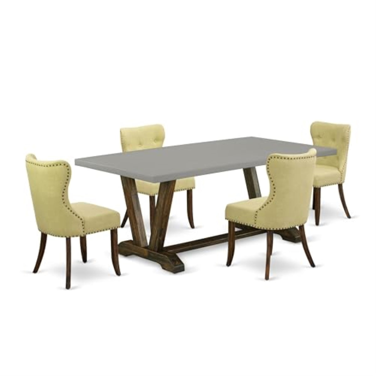 Casafoyer V-Style 5 Piece Room Furniture Set Includes A Rectangle Dining Table With V-Legs And 4 Limelight Linen Fabric Upholstered Chairs, 40X72 Inch, Multi-Color