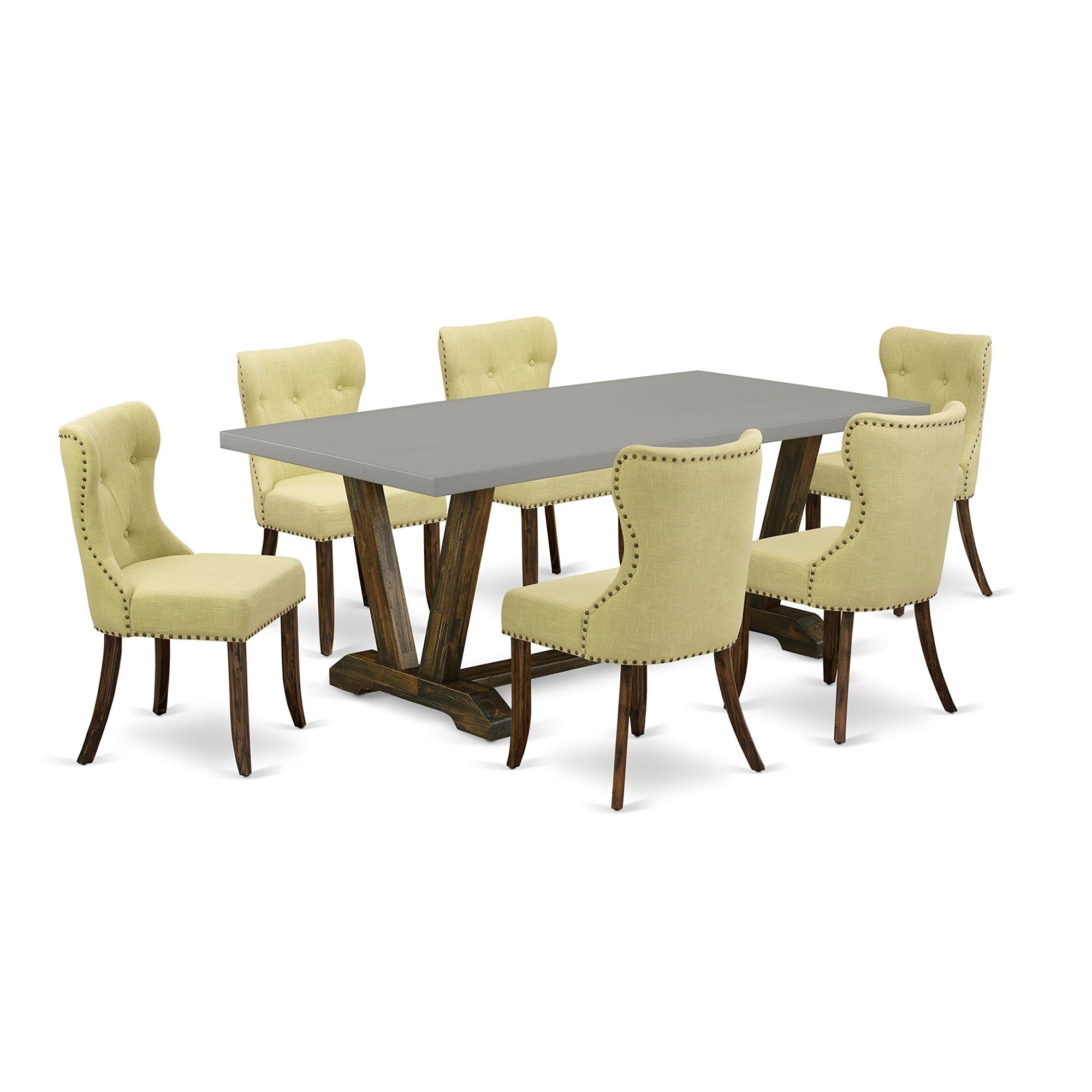 East West Furniture V797Si737-7 7 Piece Set Consist Of A Rectangle Dining Room Table With V-Legs And 6 Limelight Linen Fabric Parsons Chairs, 40X72 Inch