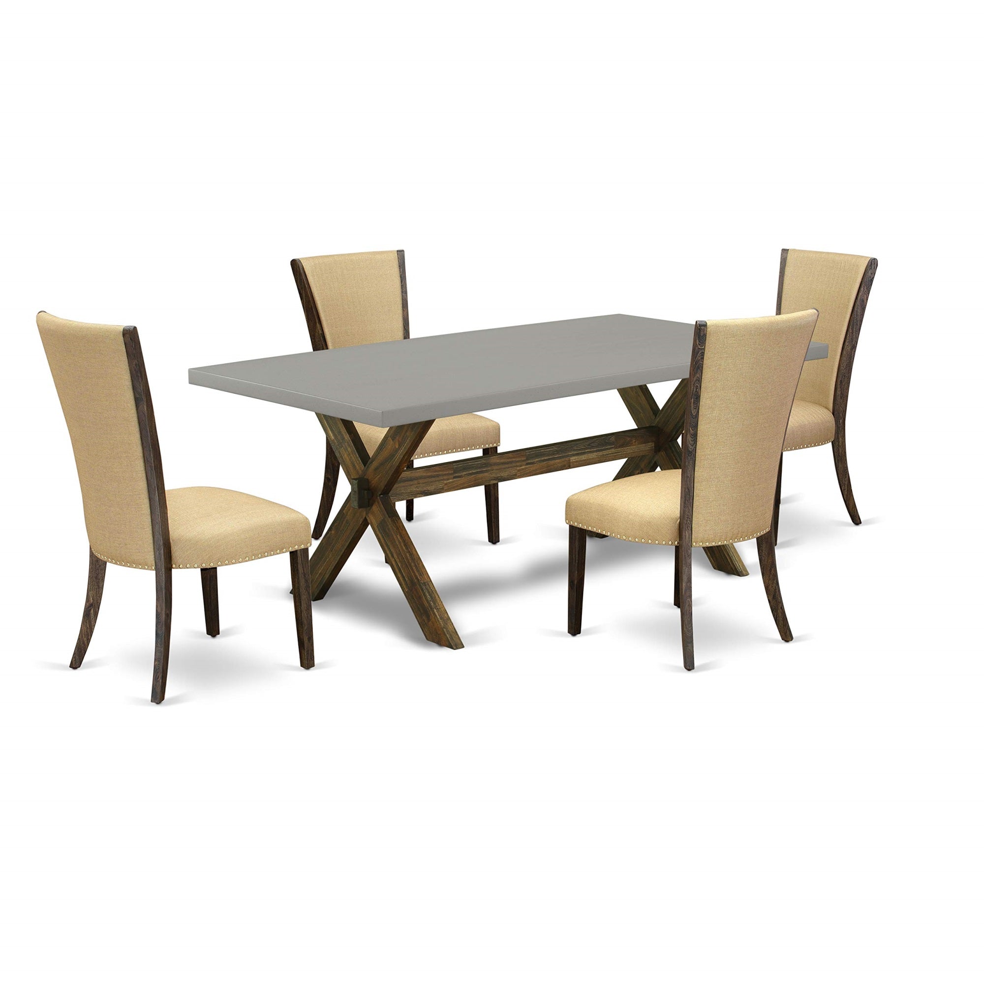 East West Furniture V797Ve703-5 5 Piece Room Set Includes A Rectangle Dining Table With V-Legs And 4 Brown Linen Fabric Upholstered Parson Chairs, 40X72 Inch