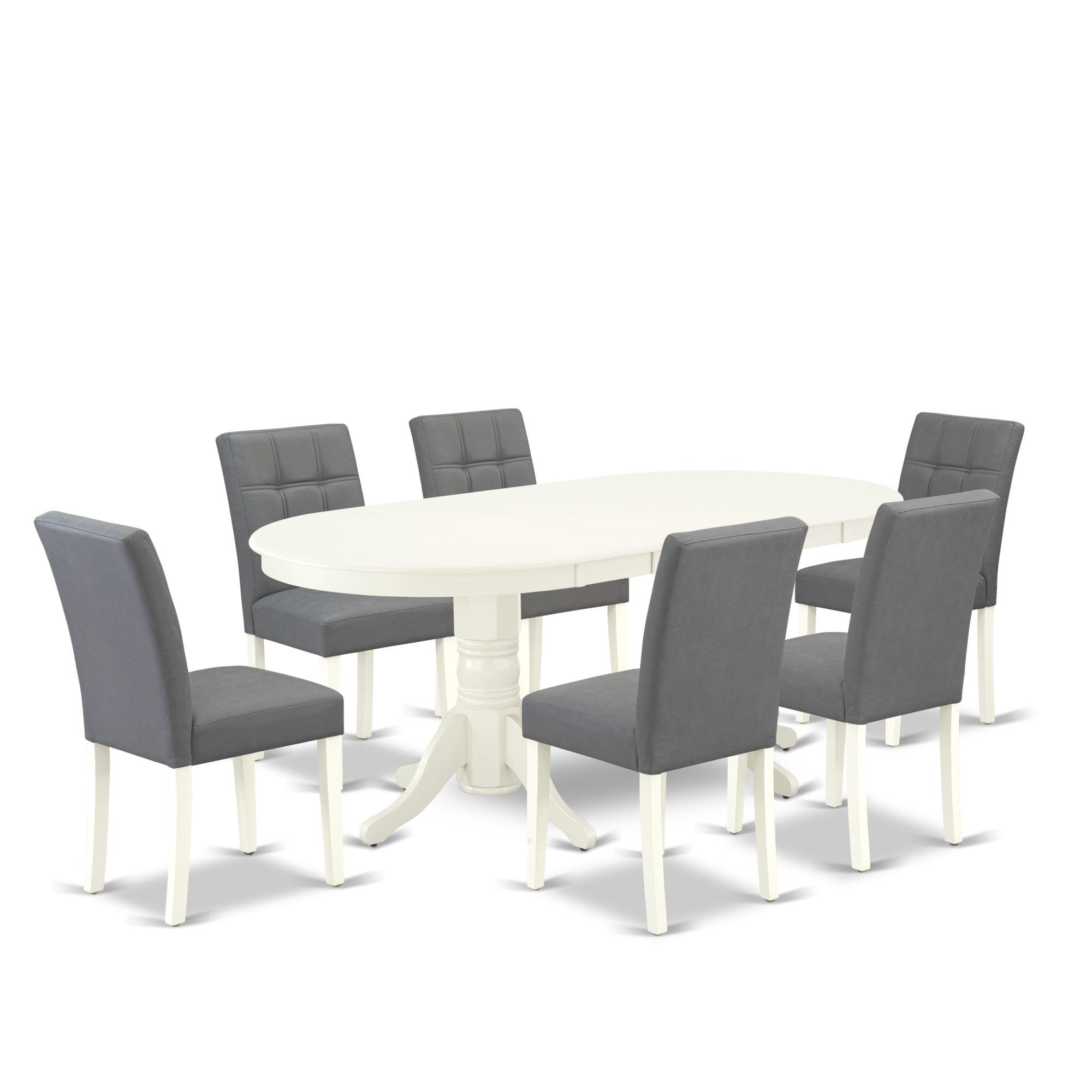 East West Furniture Vaas7-Lwh-41 7 Piece Modern Dining Table Set Contain A Dinner Table And 6 Platinum Gray Faux Leather Wooden Chairs With Stylish Back- Linen White Finish