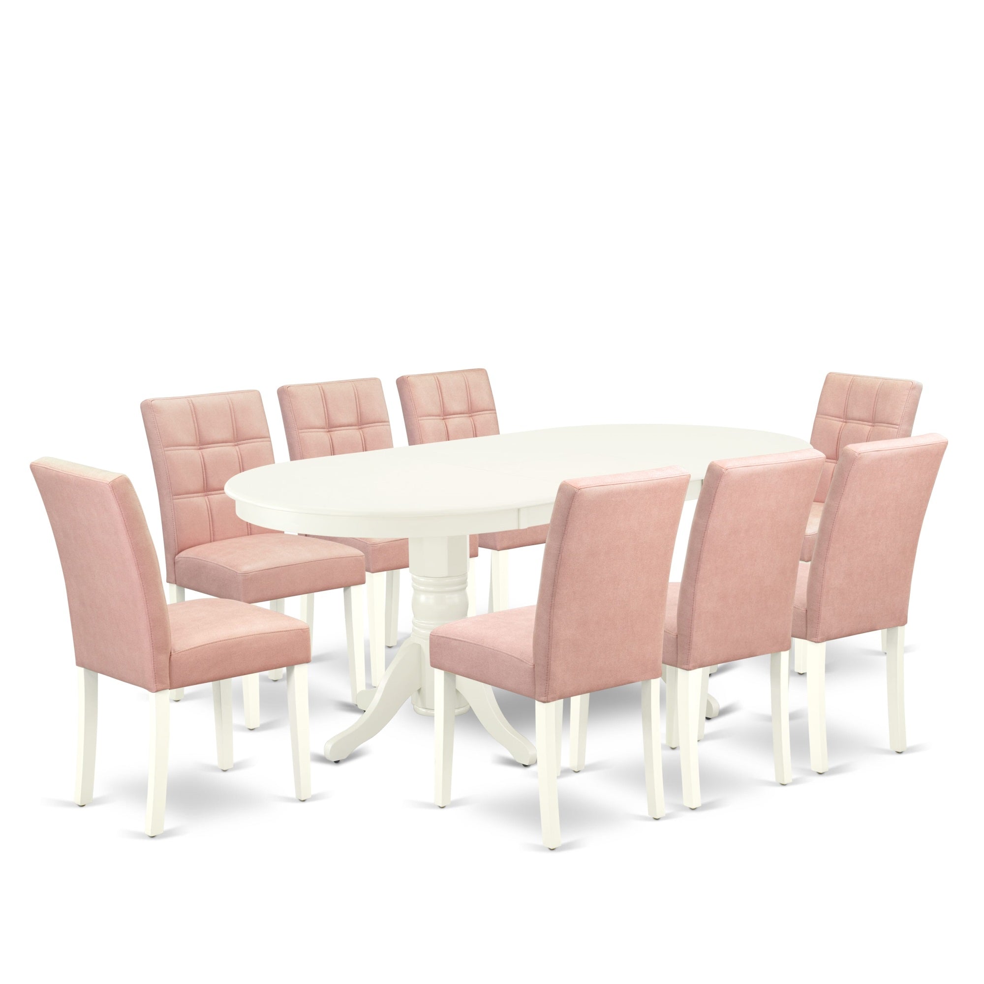East West Furniture Vaas9-Lwh-42 9 Piece Kitchen Table Set Mid-Century Includes A Dining Table And 8 Beige Red Faux Leather Upholstered Dining Chairs With Stylish Back- Linen White Finish