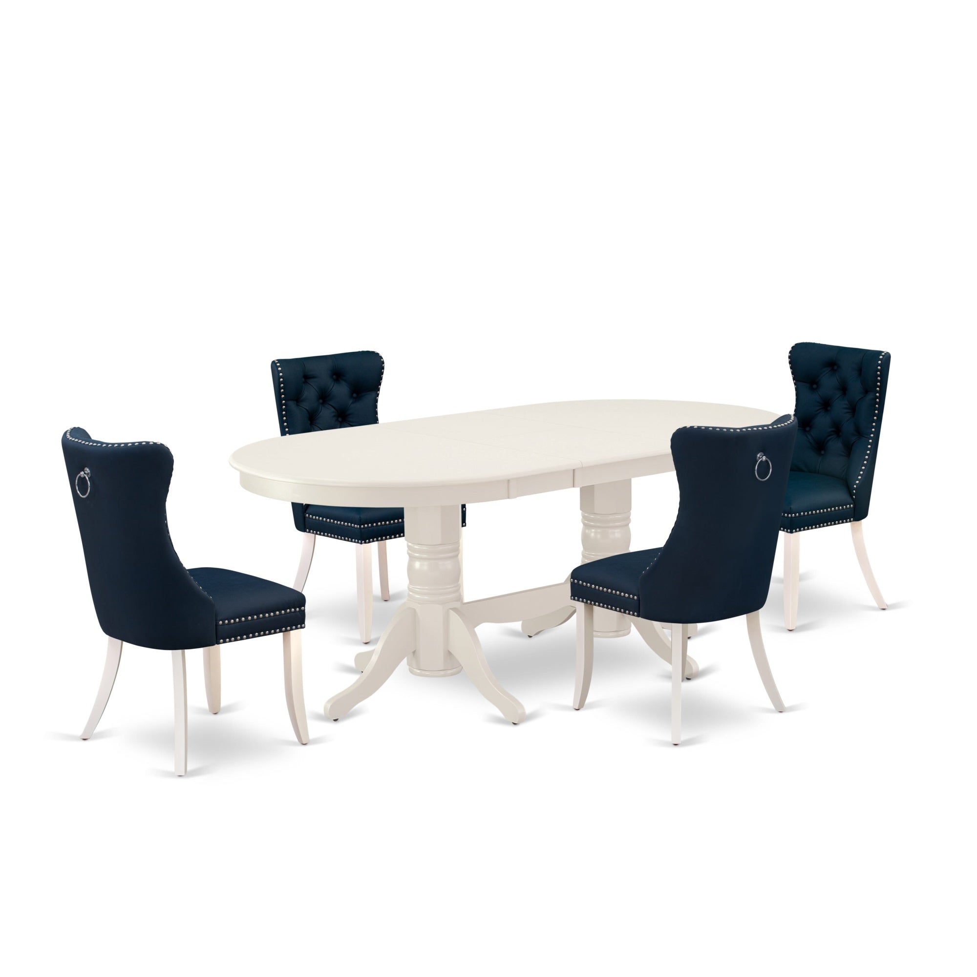 East West Furniture Vada5-Lwh-29 5 Piece Dining Room Set Includes An Oval Wooden Table With Butterfly Leaf And 4 Upholstered Chairs, 40X76 Inch, Linen White