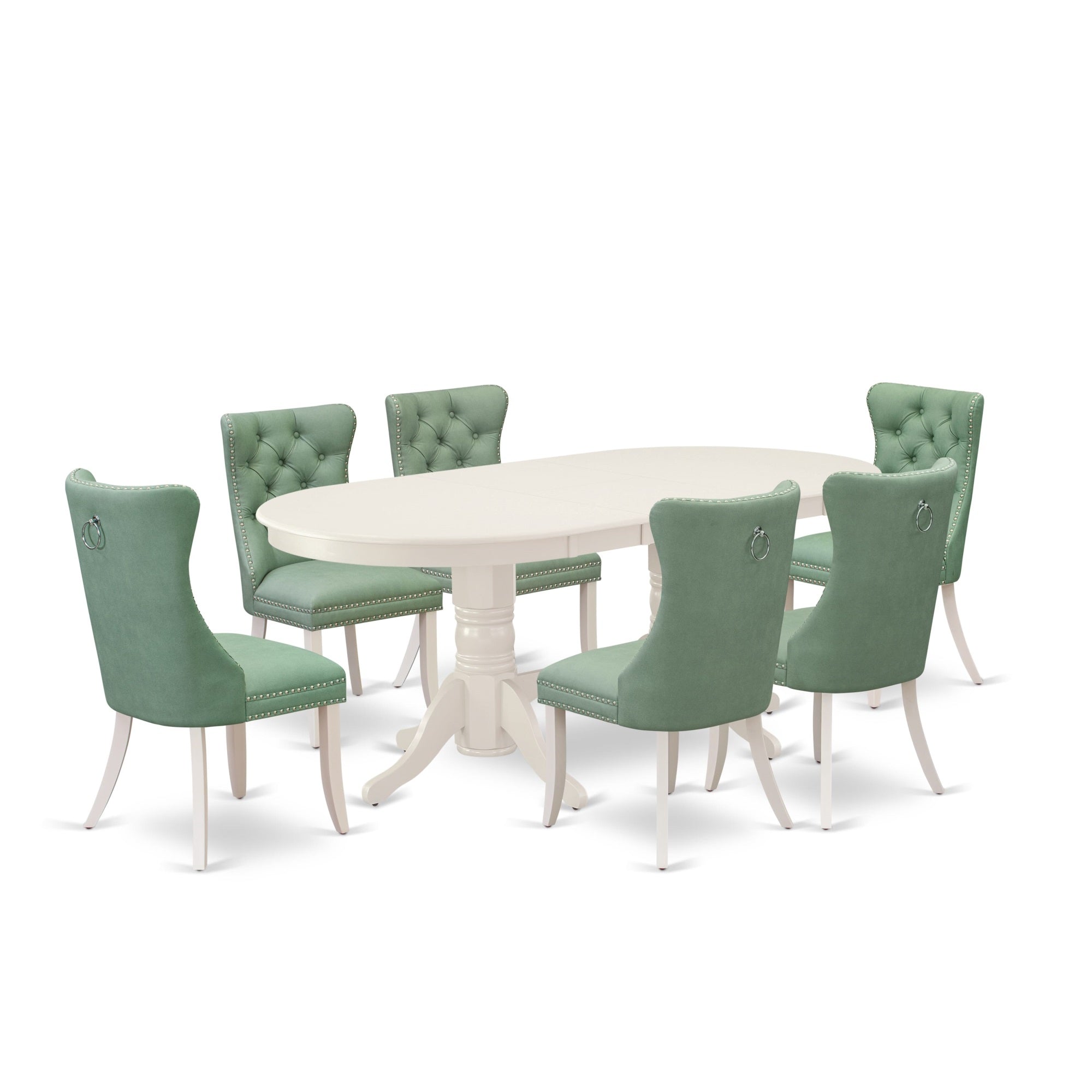 East West Furniture Vada7-Lwh-22 7 Piece Kitchen Table Set Includes An Oval Dining Table With Butterfly Leaf And 6 Upholstered Parson Chairs, 40X76 Inch, Linen White