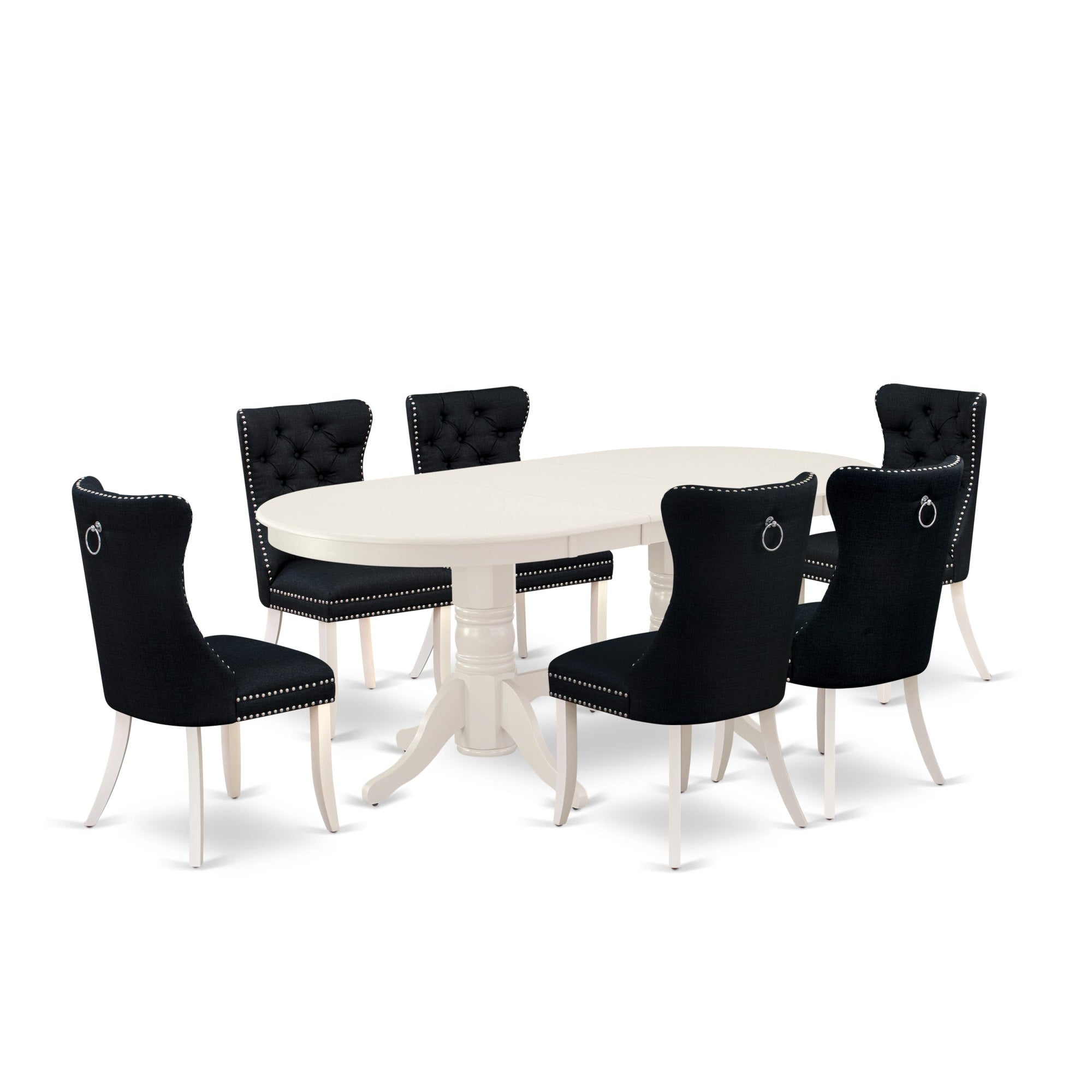 East West Furniture Vada7-Lwh-24 7 Piece Kitchen Table Set Contains An Oval Dining Table With Butterfly Leaf And 6 Padded Chairs, 40X76 Inch, Linen White
