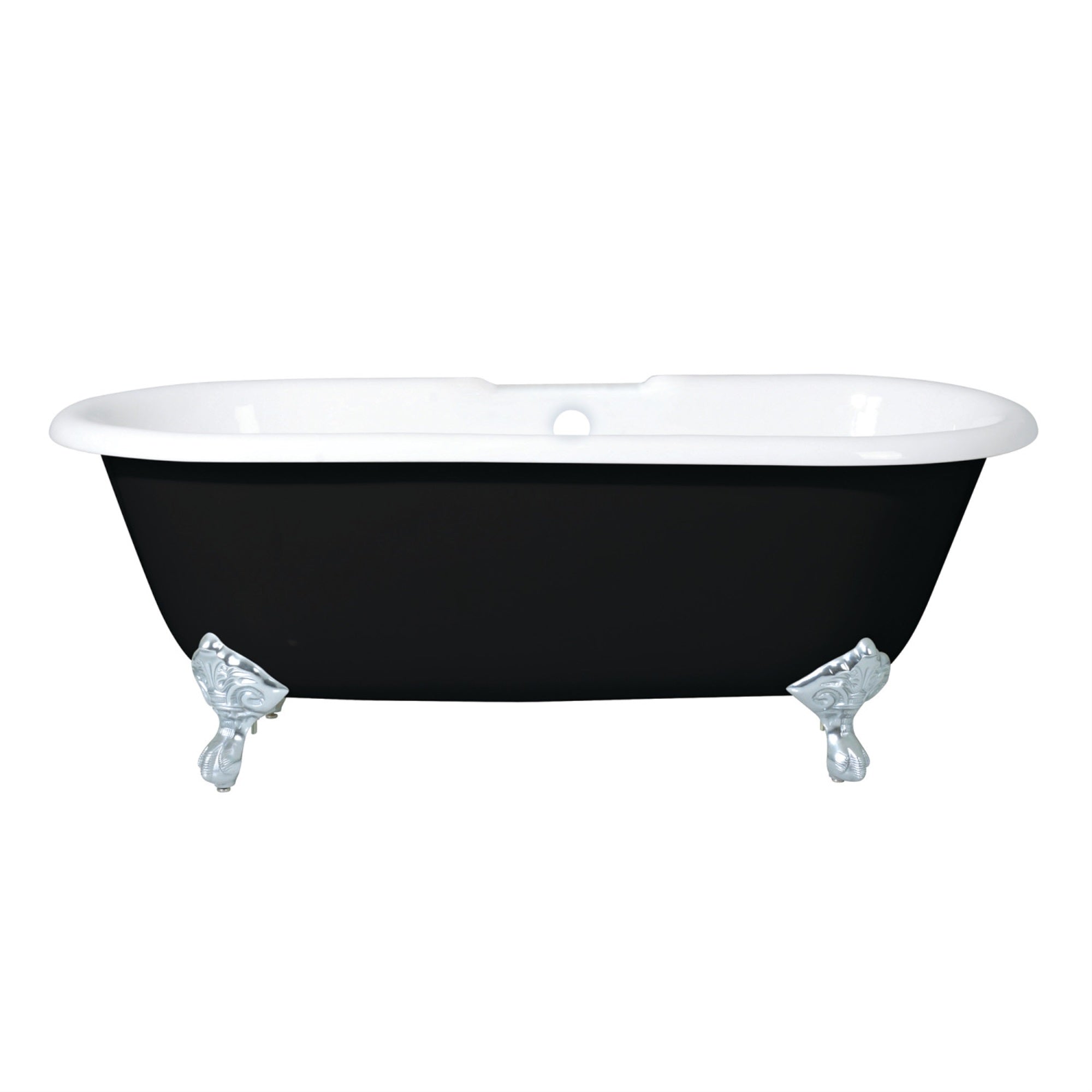 Aqua Eden Vbt7D663013Nb1 66-Inch Cast Iron Double Ended Clawfoot Tub With 7-Inch Faucet Drillings, Black/White/Polished Chrome