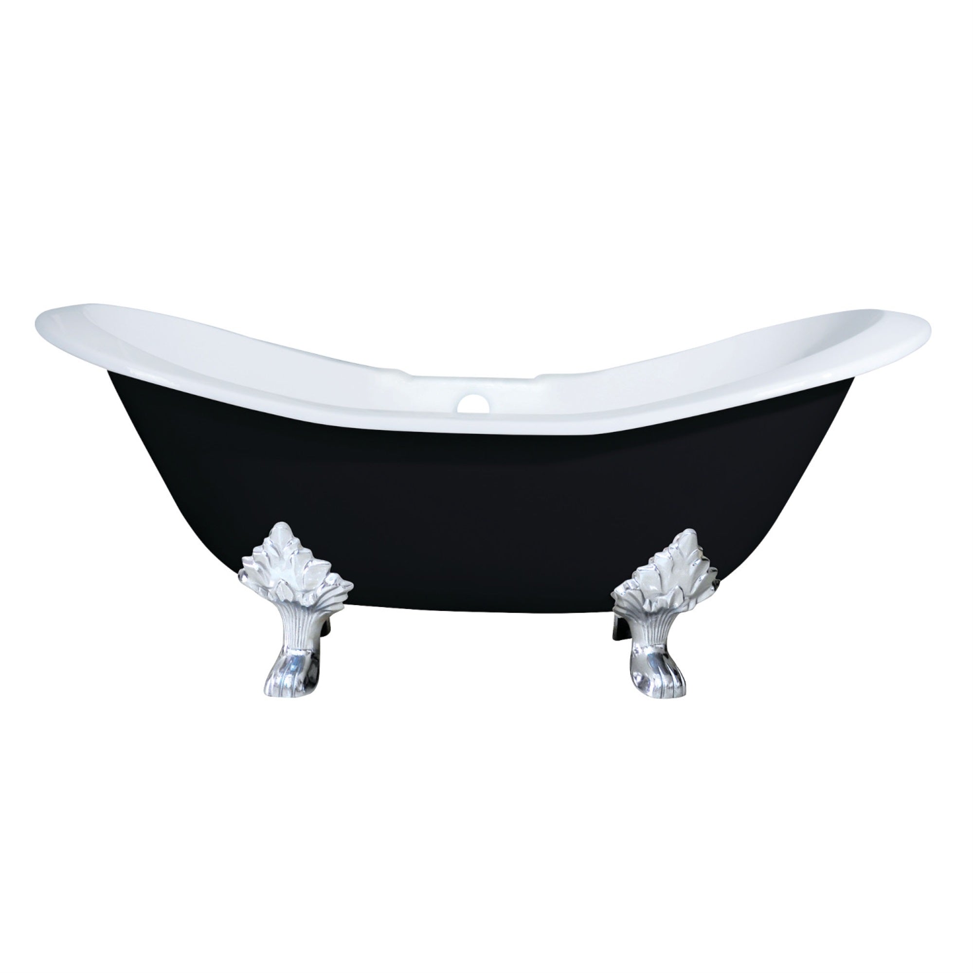 Aqua Eden Vbt7D7231Nc1 72-Inch Cast Iron Double Slipper Clawfoot Tub With 7-Inch Faucet Drillings, Black/White/Polished Chrome