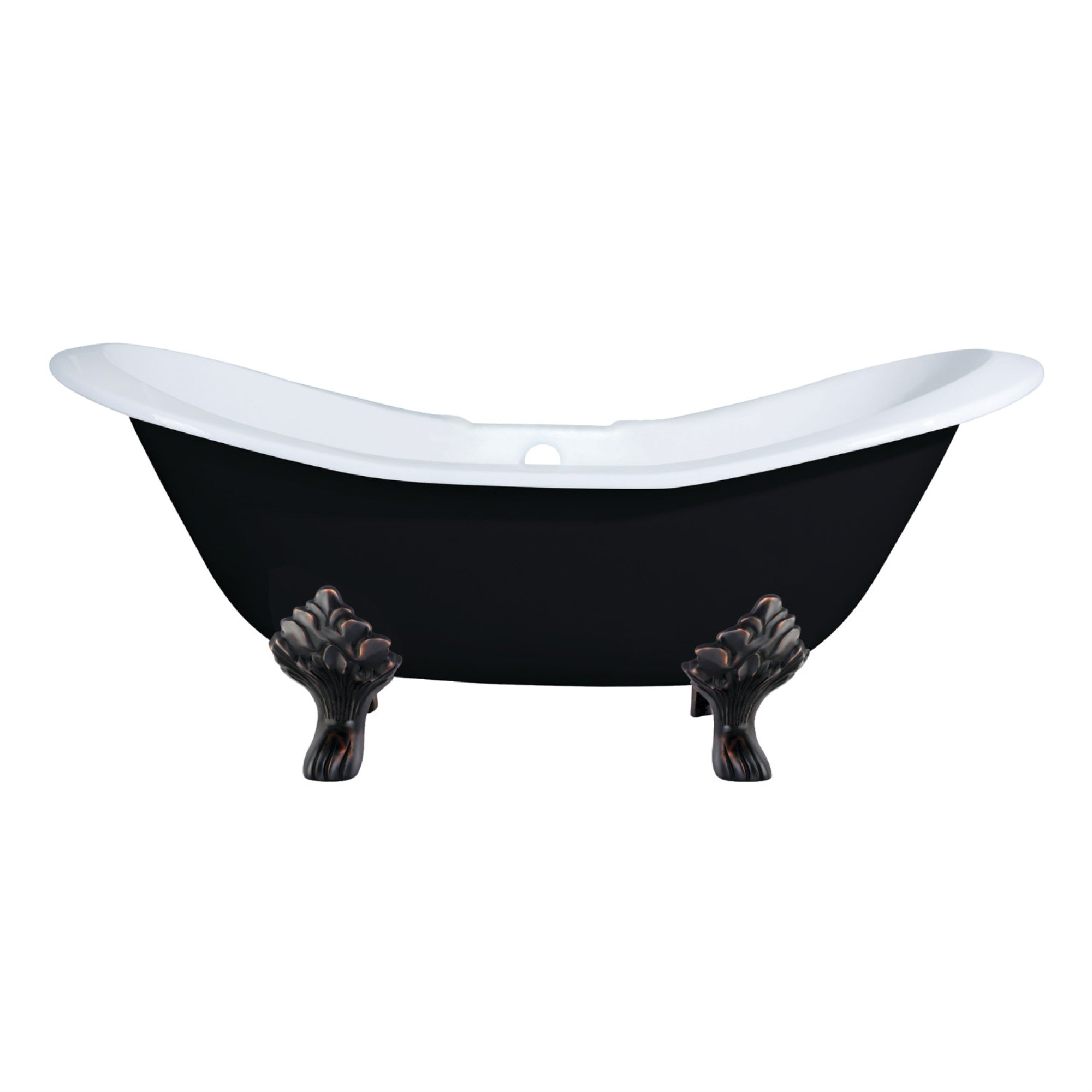 Aqua Eden Vbt7D7231Nc5 72-Inch Cast Iron Double Slipper Clawfoot Tub With 7-Inch Faucet Drillings, Black/White/Oil Rubbed Bronze