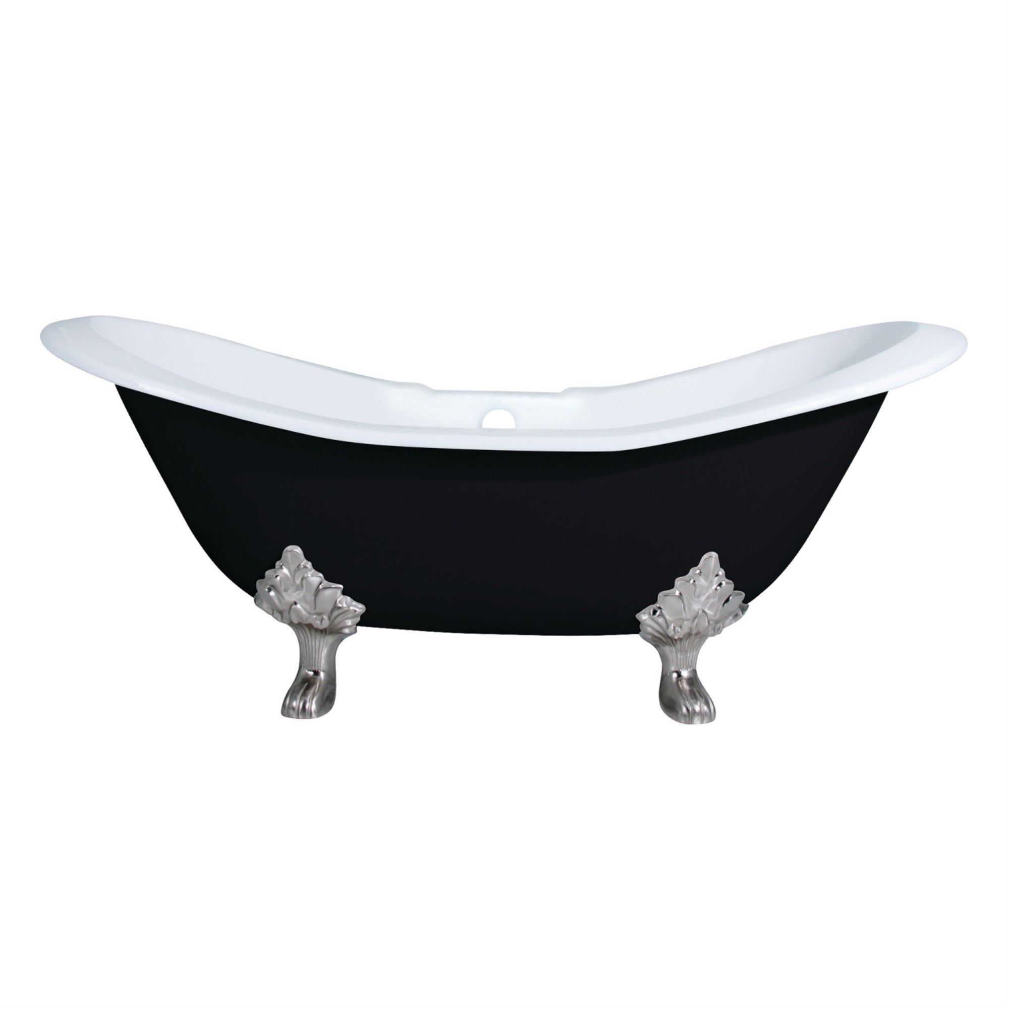 Aqua Eden Vbt7D7231Nc8 72-Inch Cast Iron Double Slipper Clawfoot Tub With 7-Inch Faucet Drillings, Black/White/Brushed Nickel