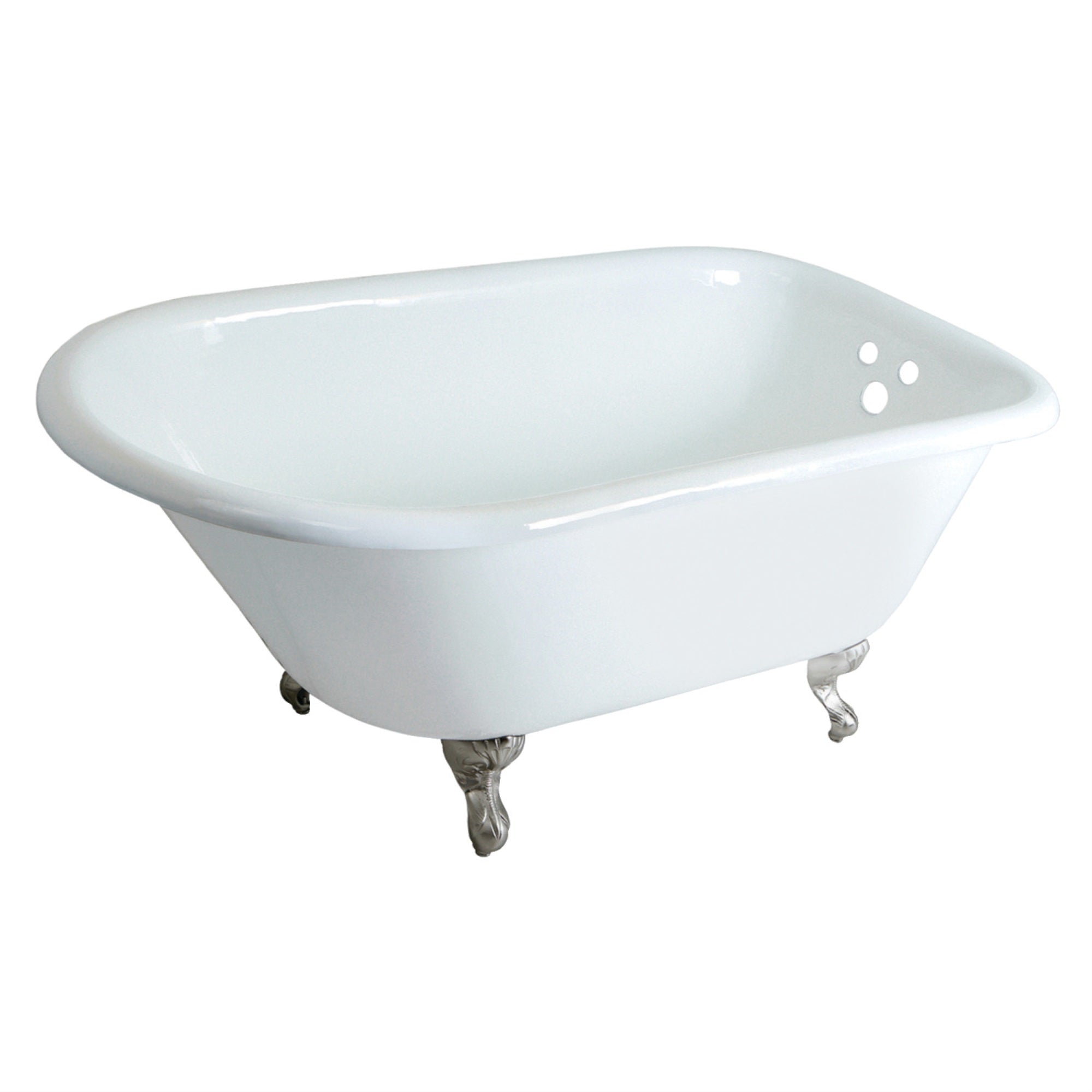 Aqua Eden Vct3D483018Nt8 48-Inch Cast Iron Roll Top Clawfoot Tub With 3-3/8 Inch Wall Drillings, White/Brushed Nickel