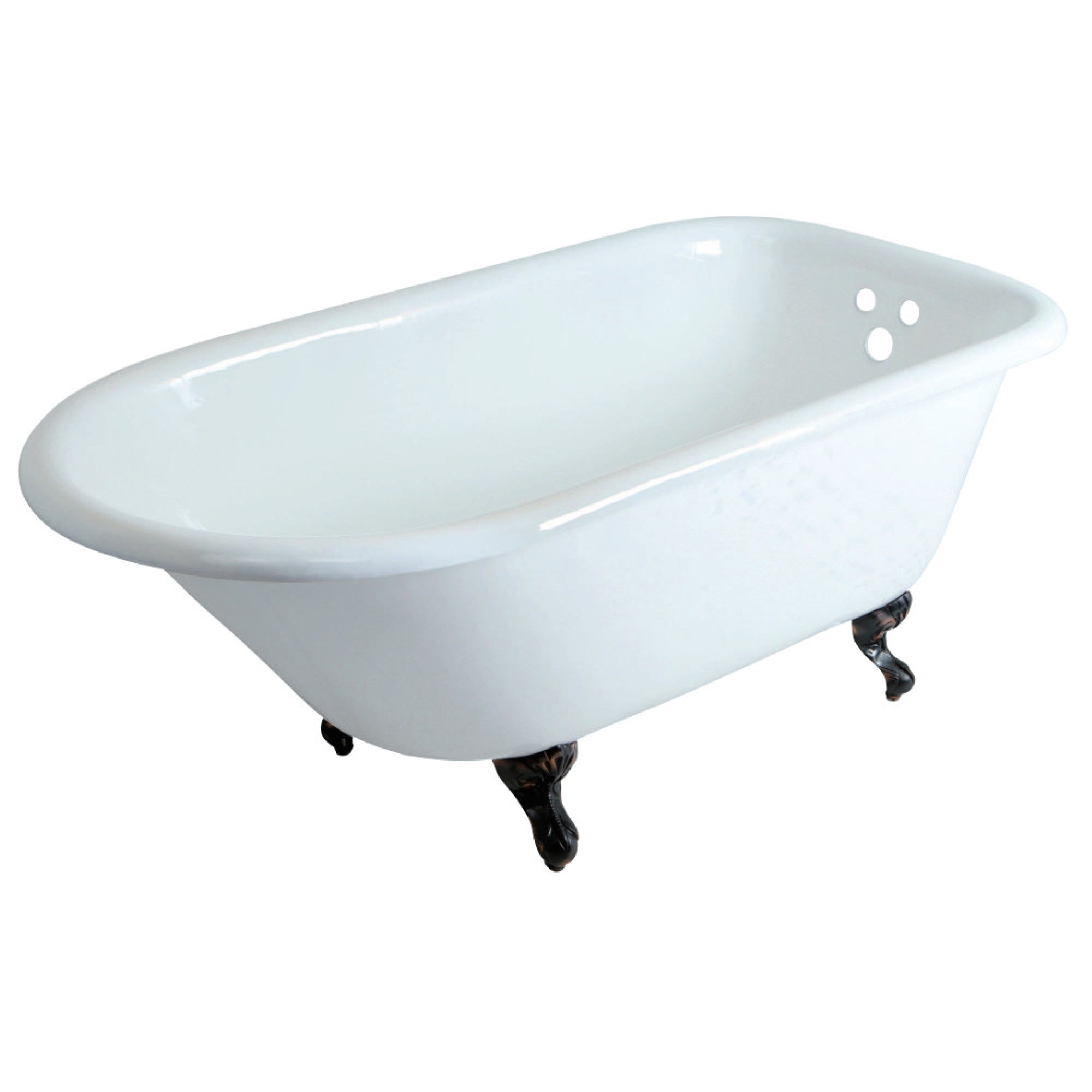 Aqua Eden Vct3D603019Nt5 60-Inch Cast Iron Roll Top Clawfoot Tub With 3-3/8 Inch Wall Drillings, White/Oil Rubbed Bronze
