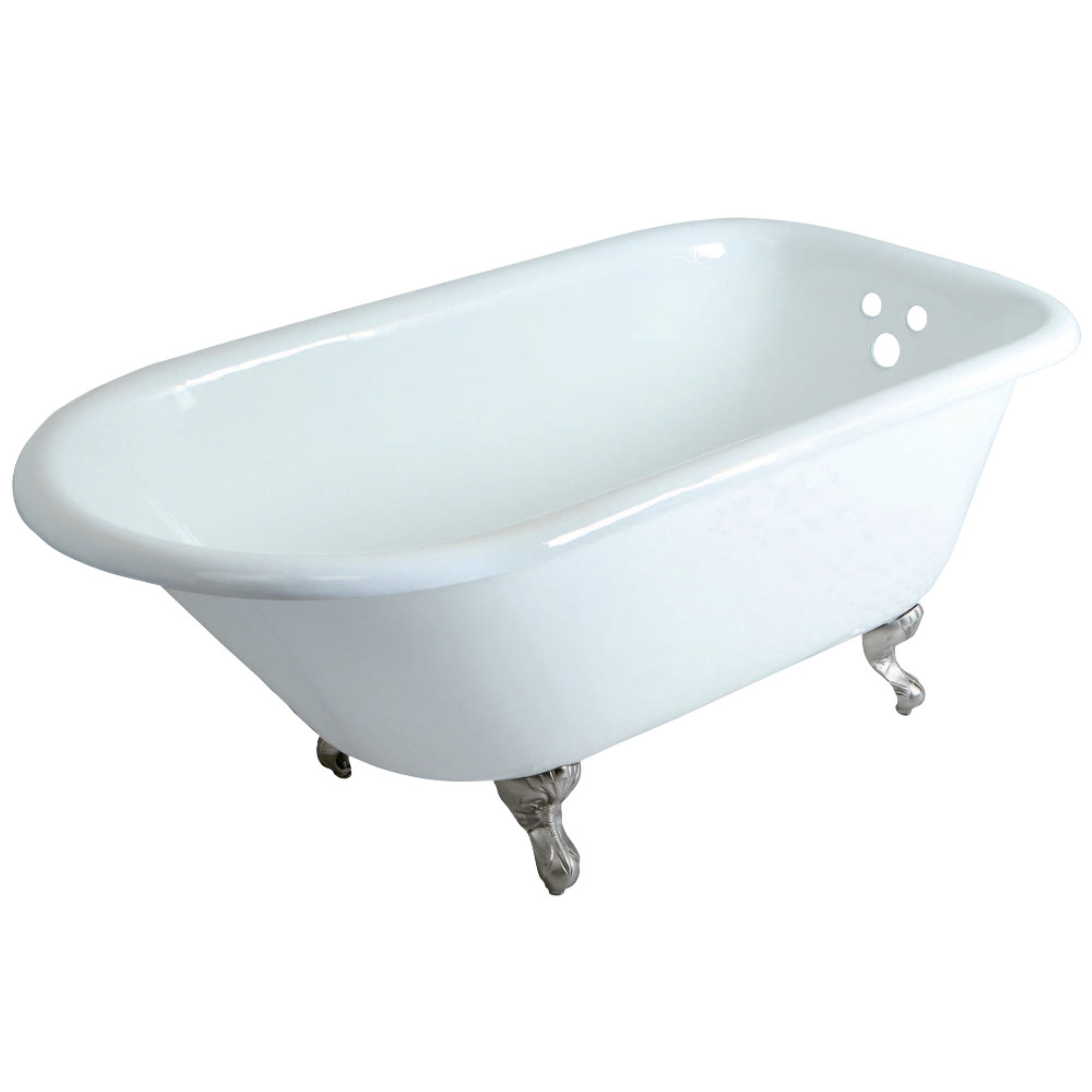 Aqua Eden Vct3D603019Nt8 60-Inch Cast Iron Roll Top Clawfoot Tub With 3-3/8 Inch Wall Drillings, White/Brushed Nickel
