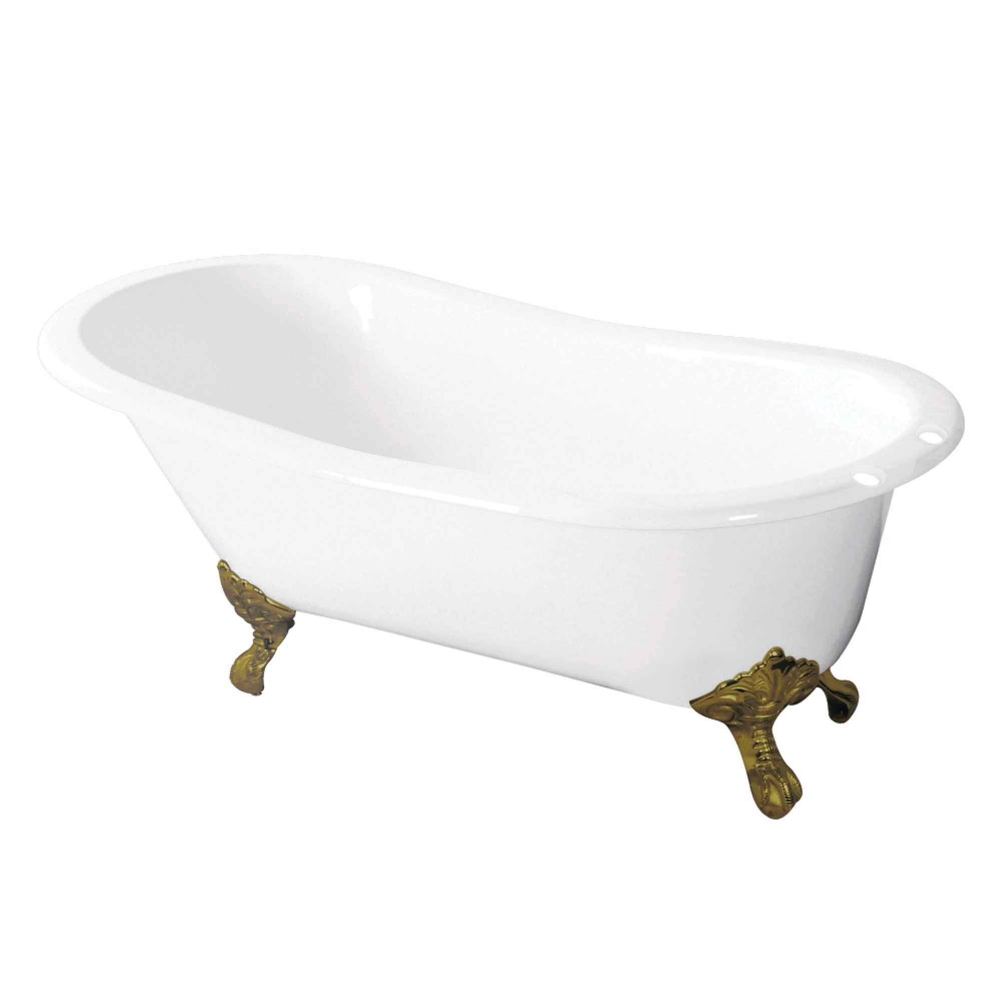 Aqua Eden Vct7D5431B2 54-Inch Cast Iron Slipper Clawfoot Tub With 7-Inch Faucet Drillings, White/Polished Brass