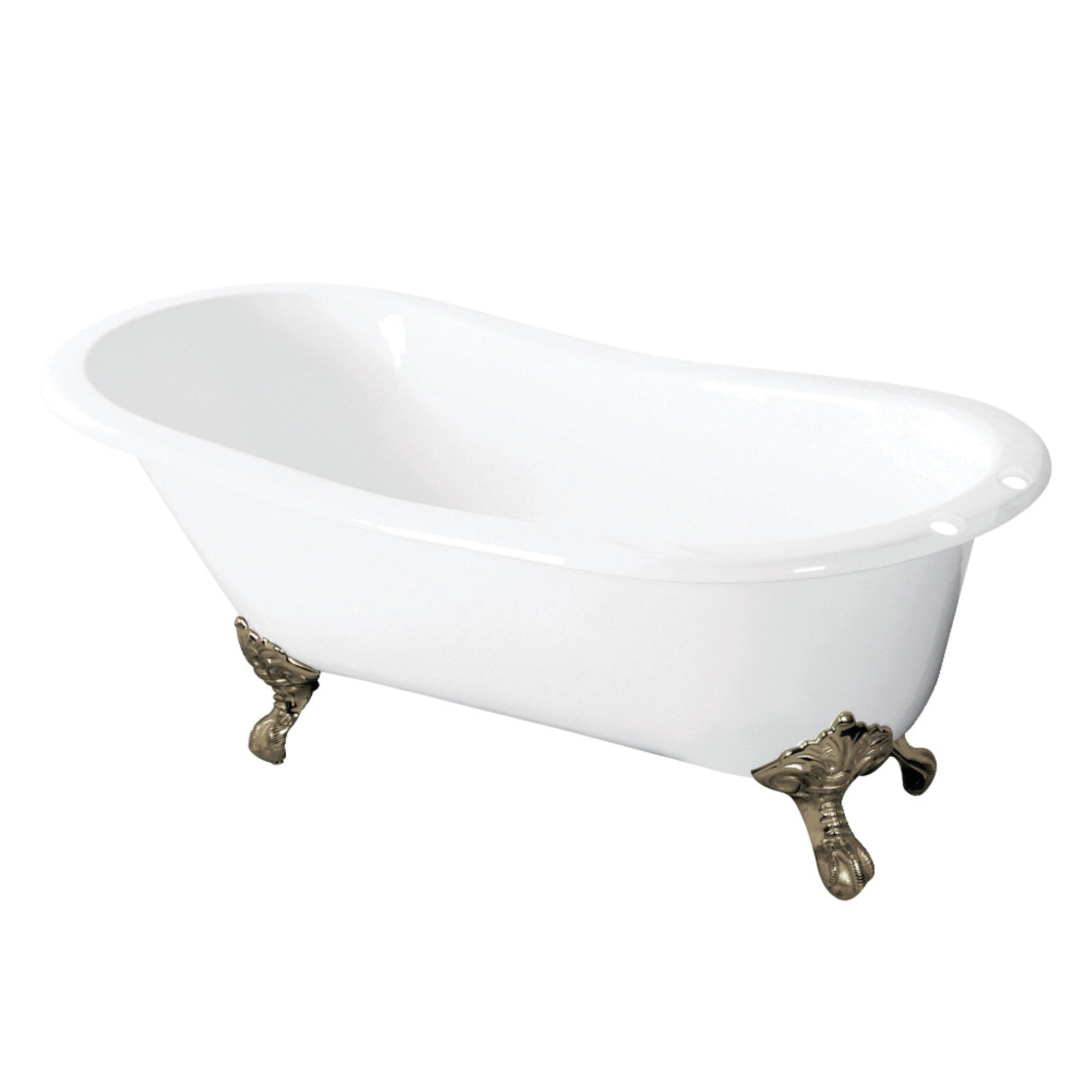 Aqua Eden Vct7D5431B8 54-Inch Cast Iron Slipper Clawfoot Tub With 7-Inch Faucet Drillings, White/Brushed Nickel