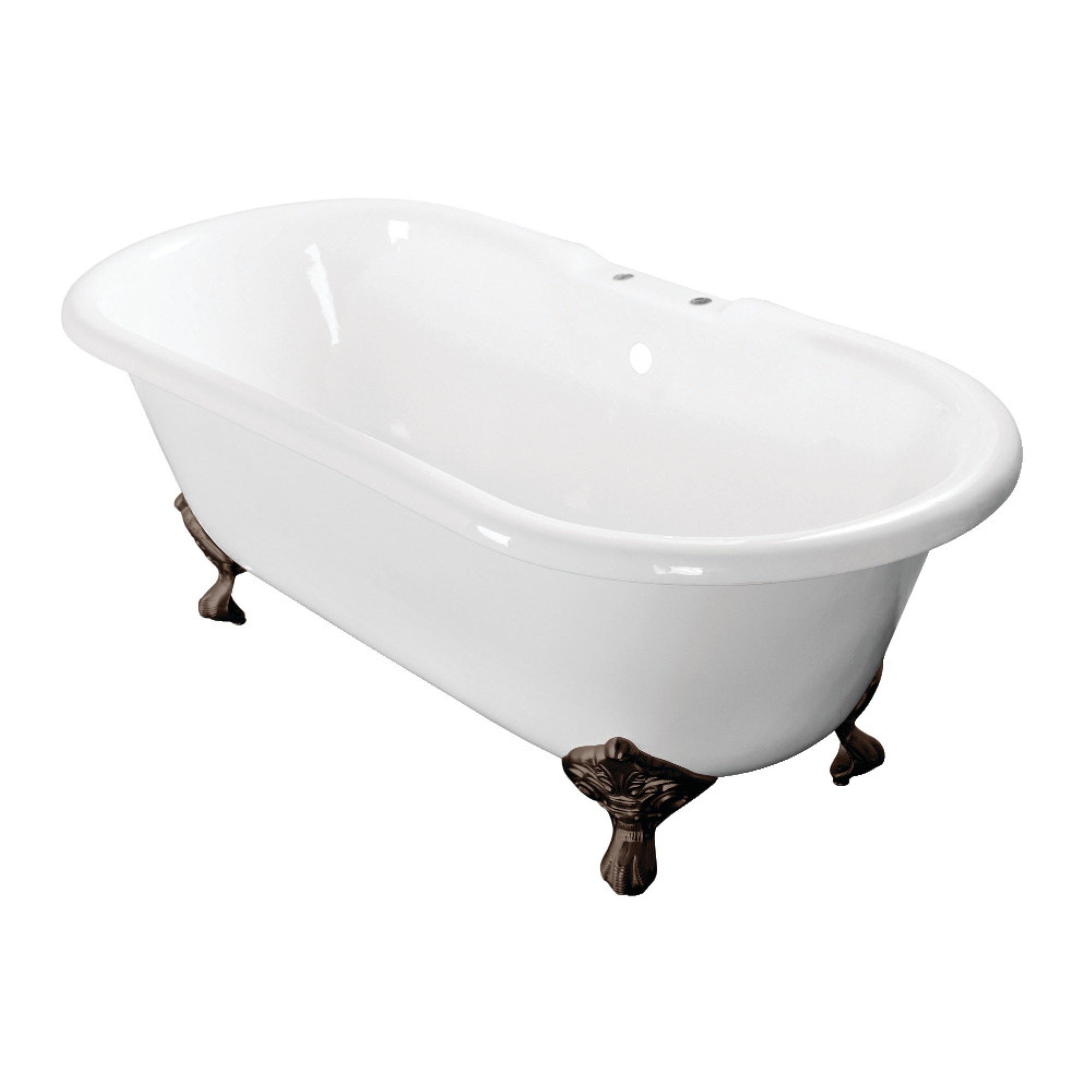 Aqua Eden Vct7D603017Nb5 60-Inch Cast Iron Double Ended Clawfoot Tub With 7-Inch Faucet Drillings, White/Oil Rubbed Bronze