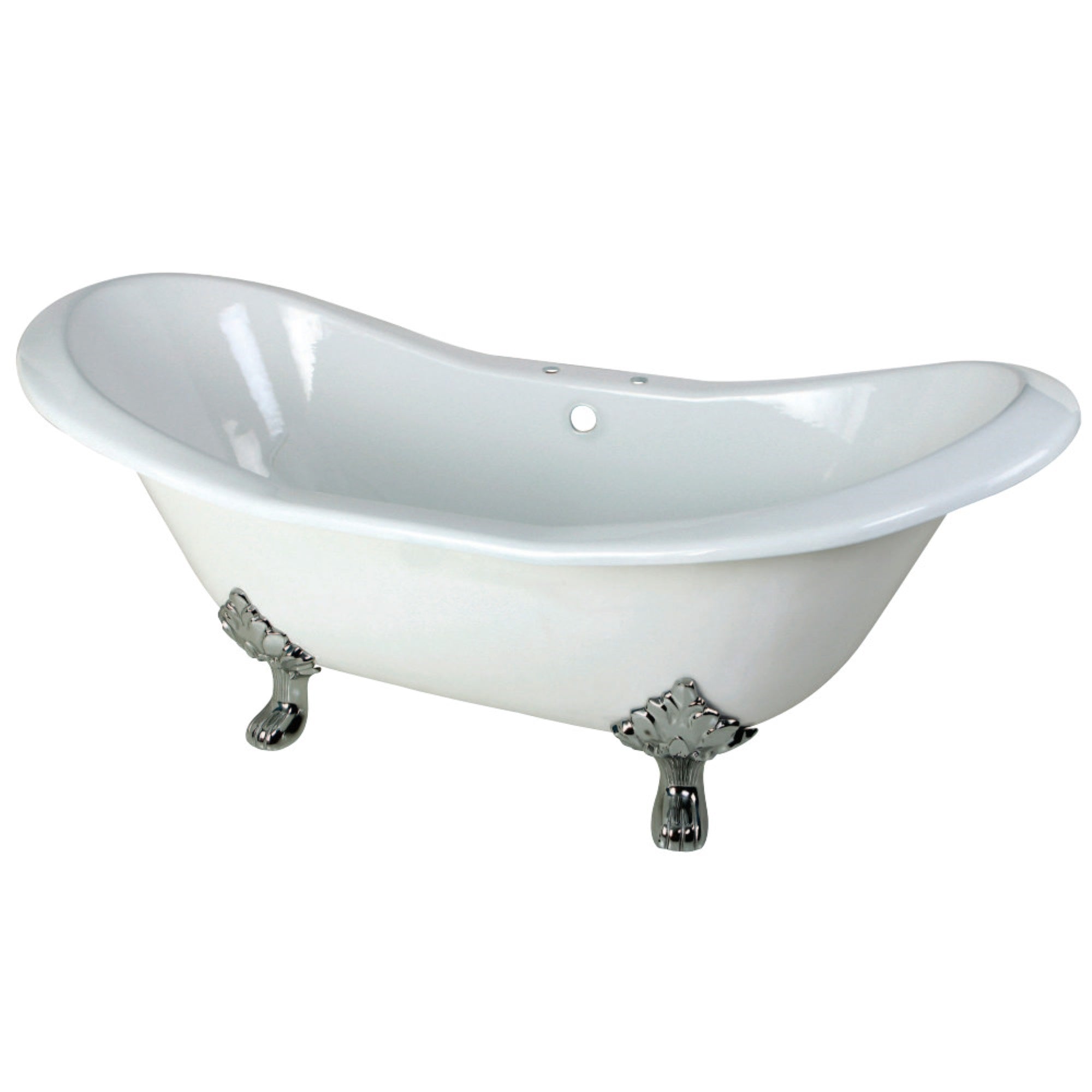 Aqua Eden Vct7D7231Nc1 72-Inch Cast Iron Double Slipper Clawfoot Tub With 3-3/8 Inch Wall Drillings, White/Polished Chrome