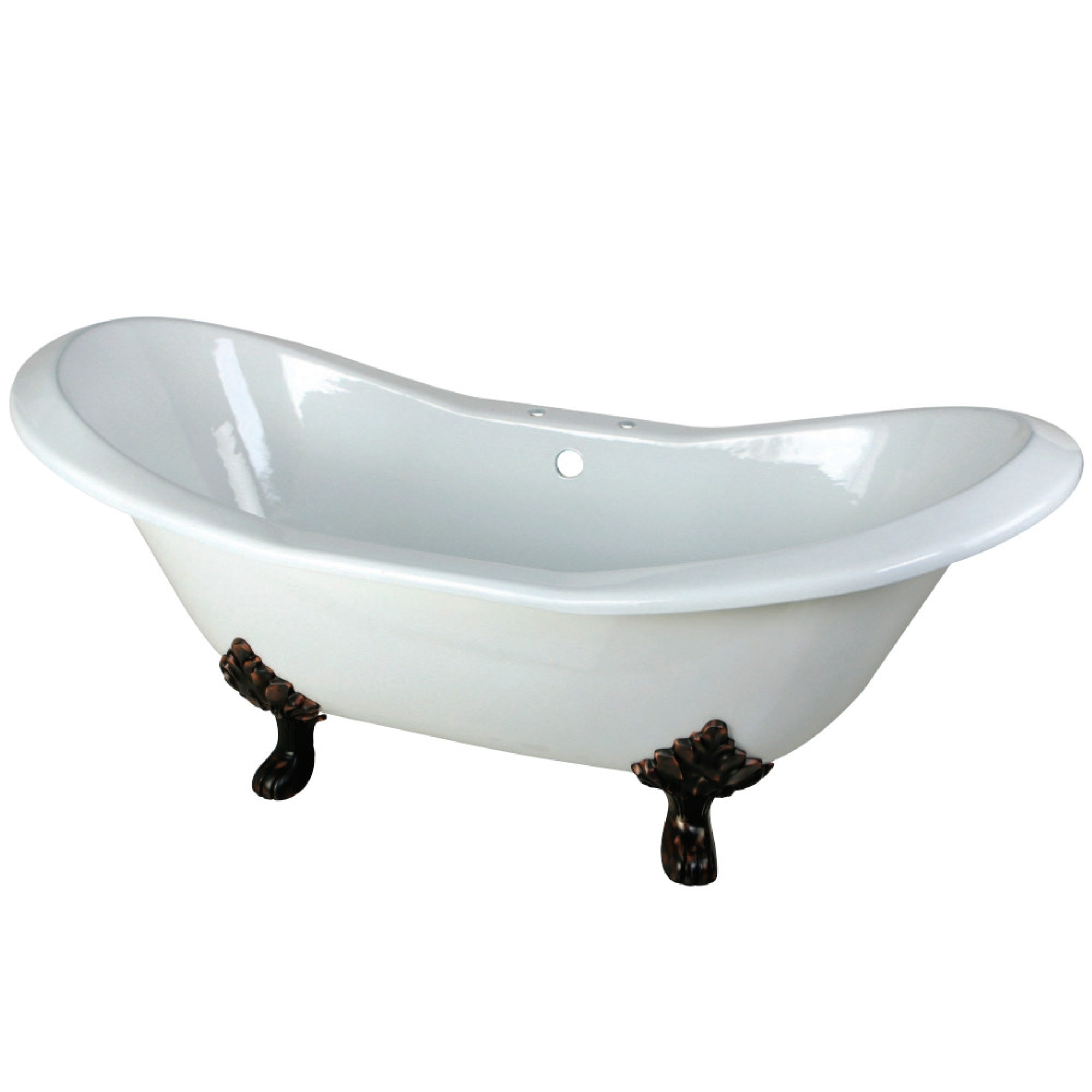 Aqua Eden Vct7D7231Nc5 72-Inch Cast Iron Double Slipper Clawfoot Tub With 3-3/8 Inch Wall Drillings, White/Oil Rubbed Bronze