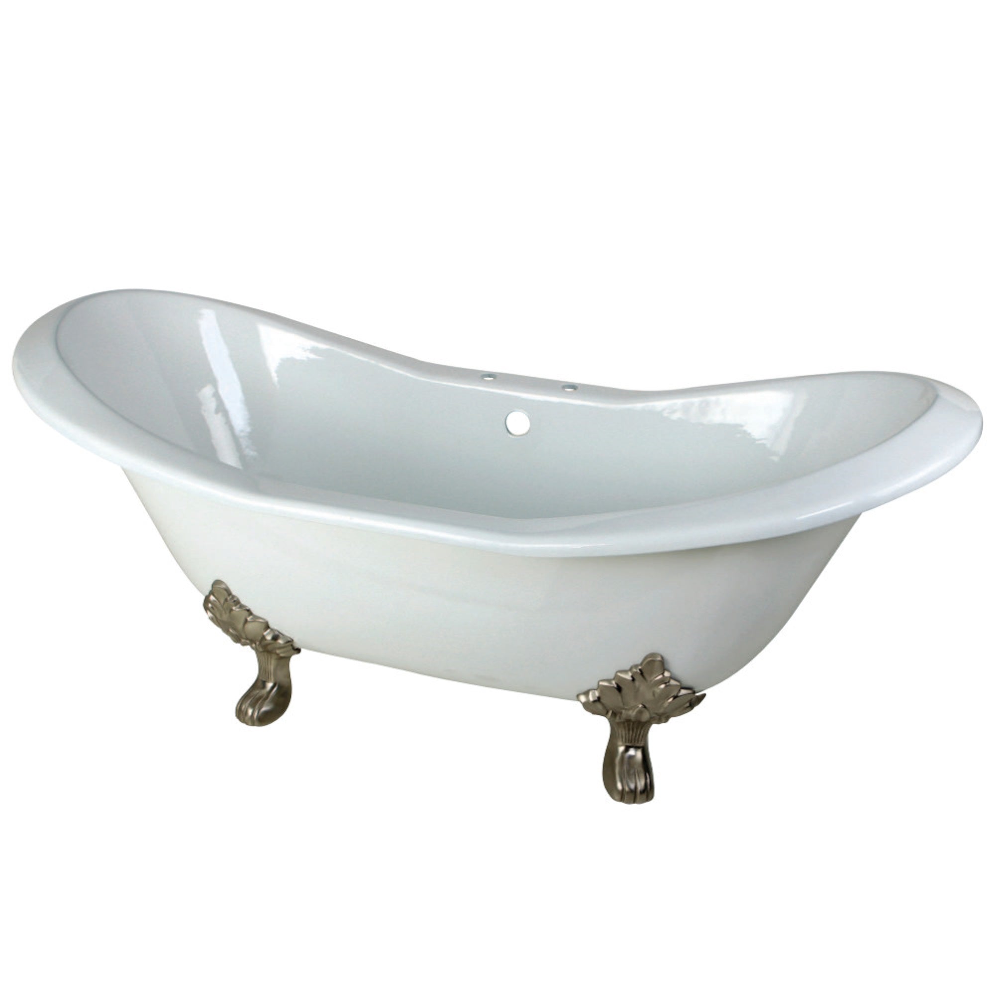 Aqua Eden Vct7D7231Nc8 72-Inch Cast Iron Double Slipper Clawfoot Tub With 3-3/8 Inch Wall Drillings, White/Brushed Nickel