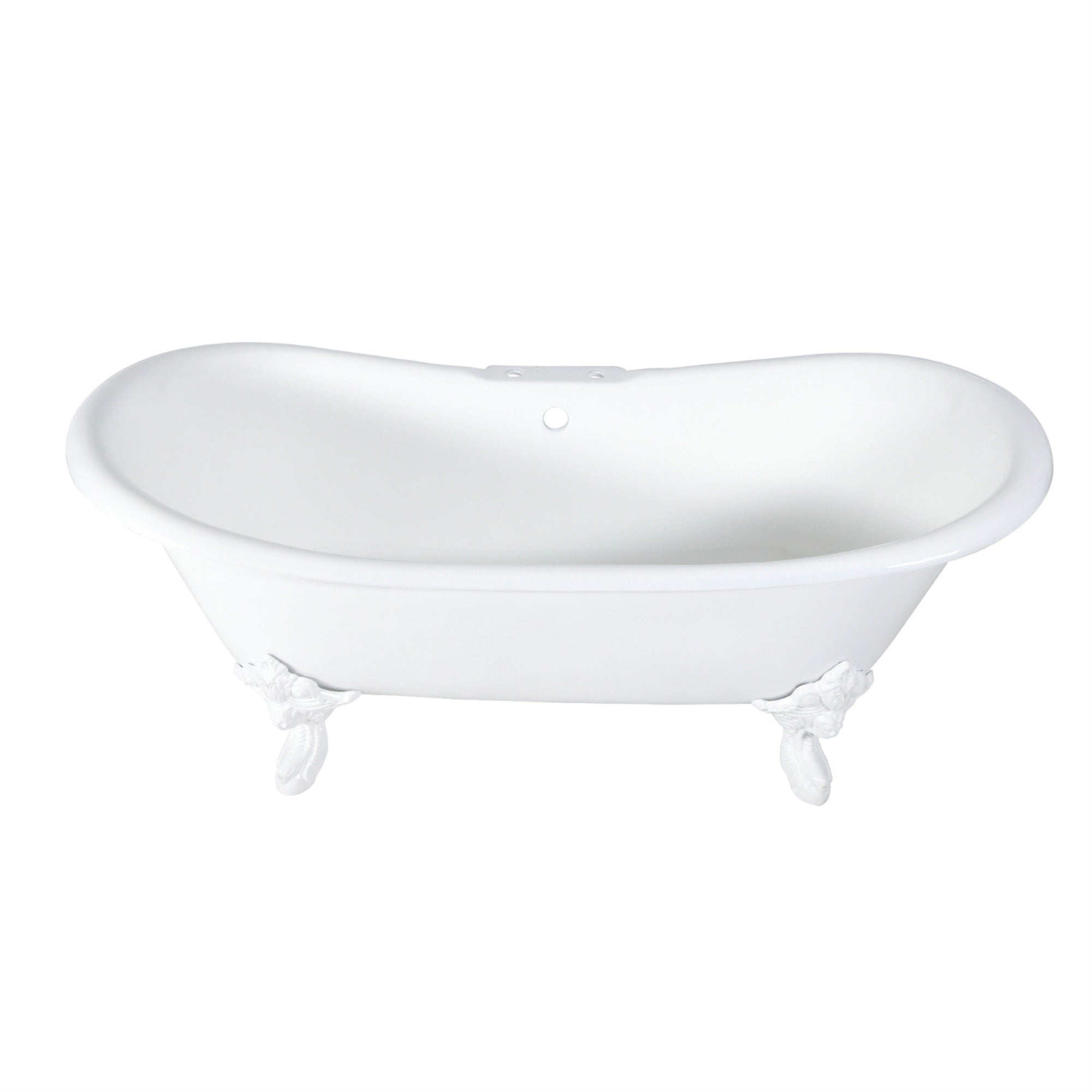 Aqua Eden Vct7Ds7231Nlw 72-Inch Cast Iron Double Slipper Clawfoot Tub With 7-Inch Faucet Drillings, White