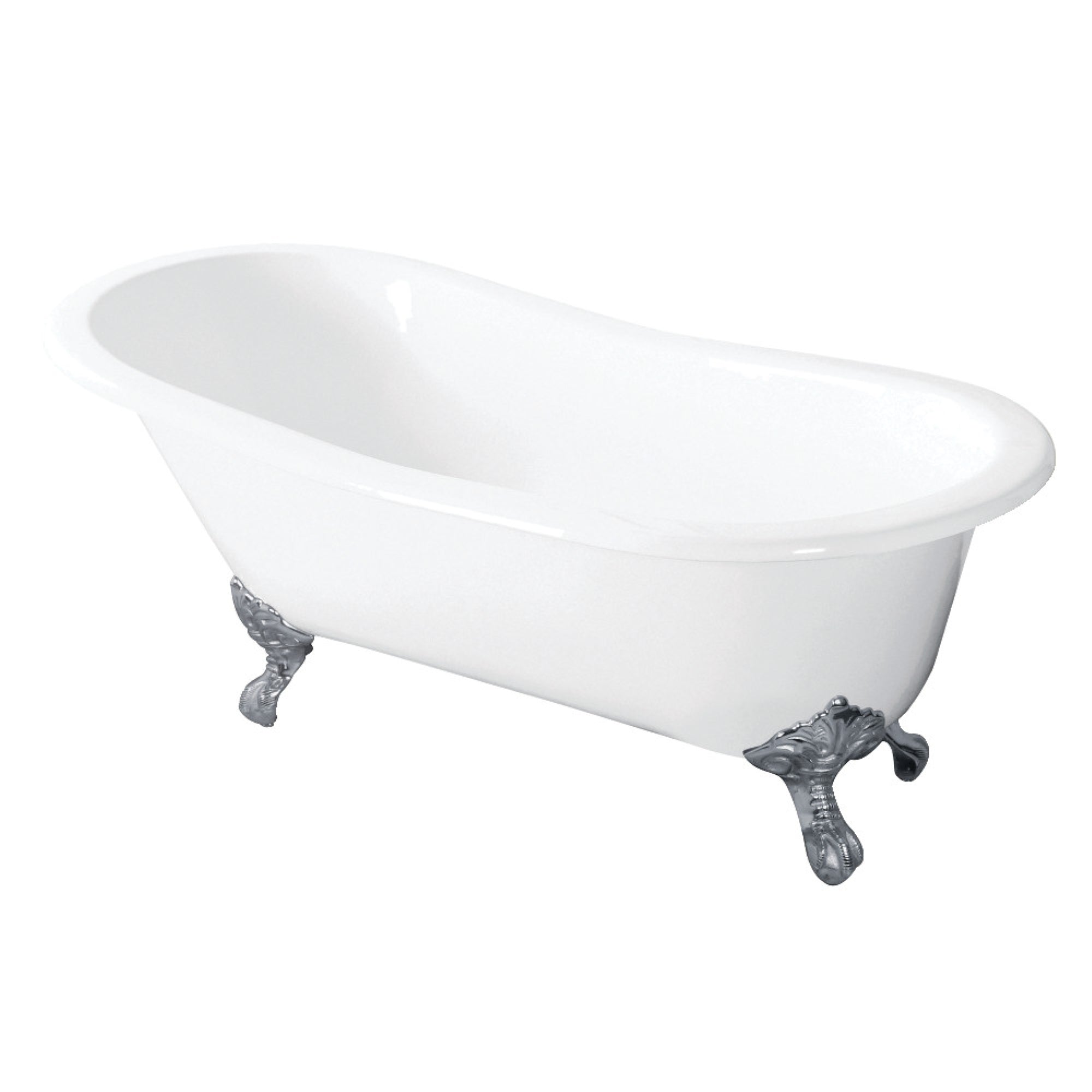 Aqua Eden Vctnd5431B1 54-Inch Cast Iron Slipper Clawfoot Tub Without Faucet Drillings, White/Polished Chrome