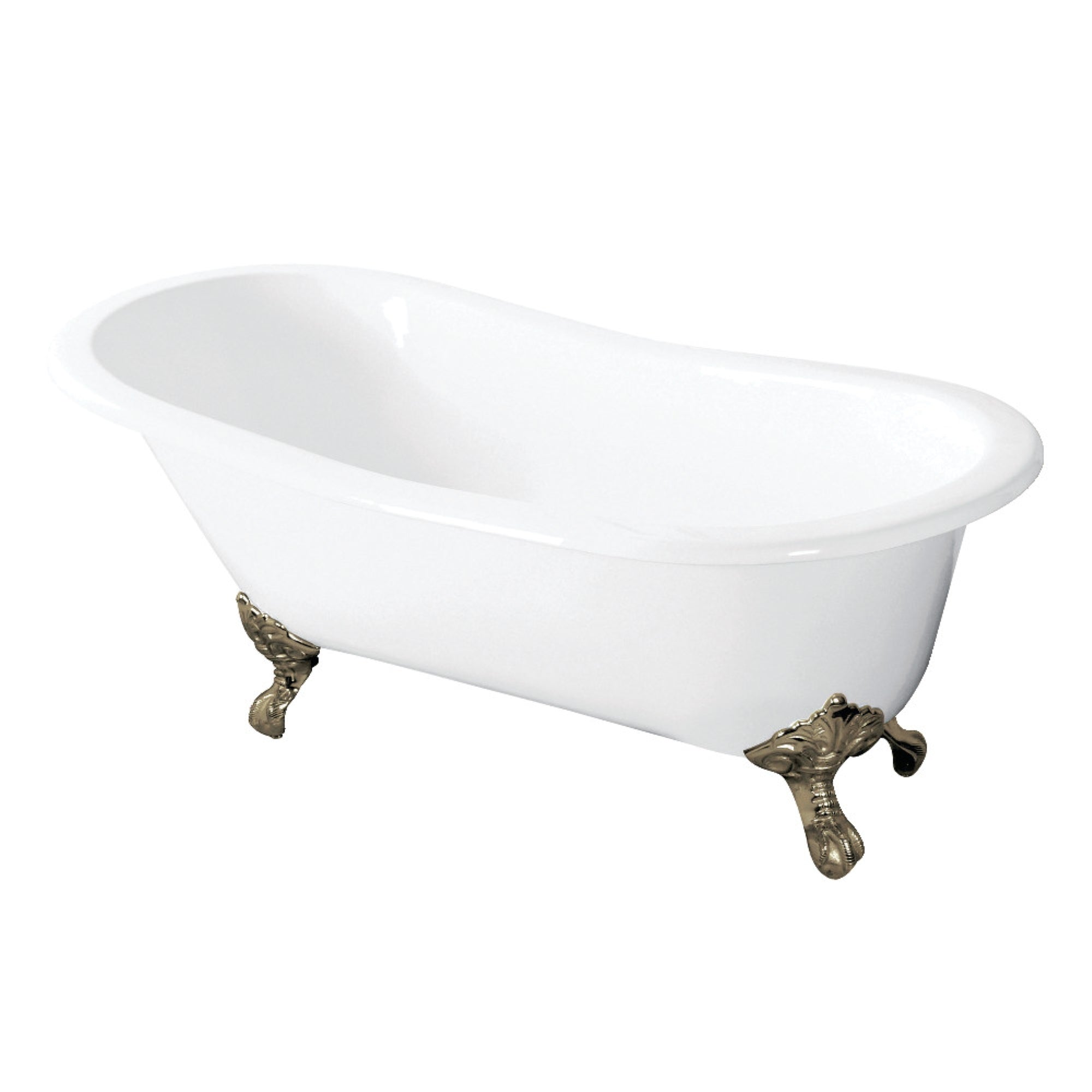 Aqua Eden Vctnd5431B8 54-Inch Cast Iron Slipper Clawfoot Tub Without Faucet Drillings, White/Brushed Nickel