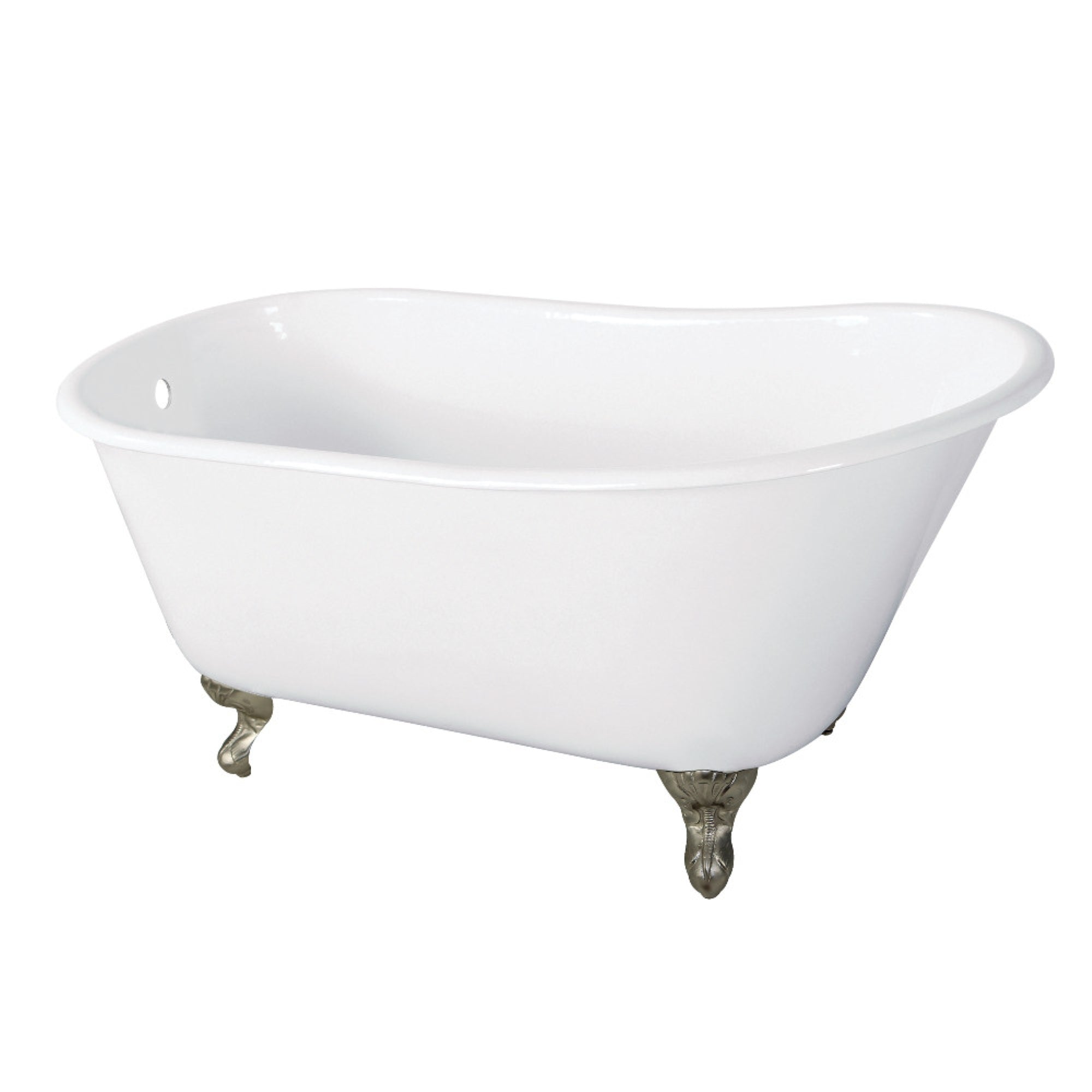 Aqua Eden Vctnd5728Nt8 57-Inch Cast Iron Slipper Clawfoot Tub Without Faucet Drillings, White/Brushed Nickel