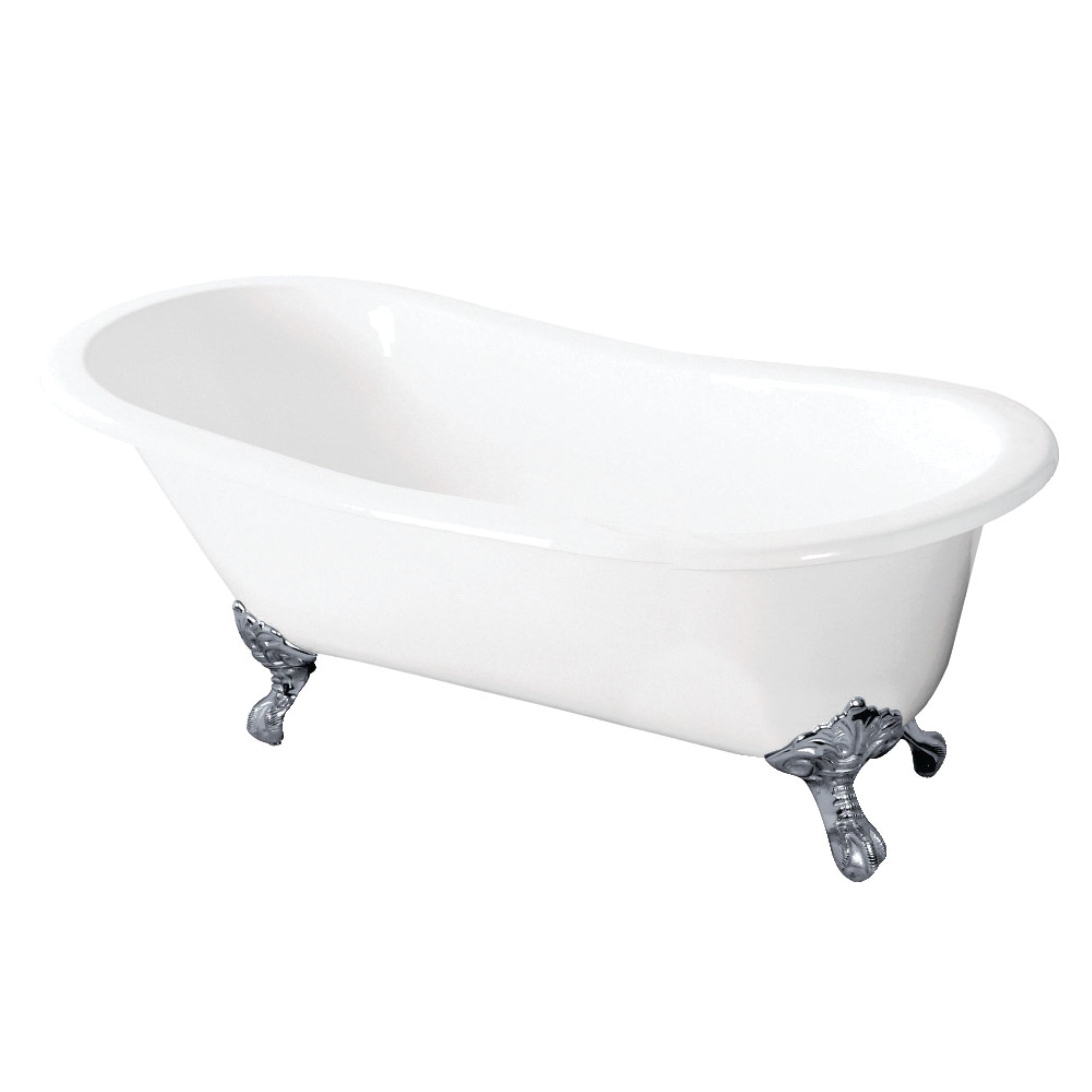 Aqua Eden Vctnd5731B1 57-Inch Cast Iron Slipper Clawfoot Tub Without Faucet Drillings, White/Polished Chrome