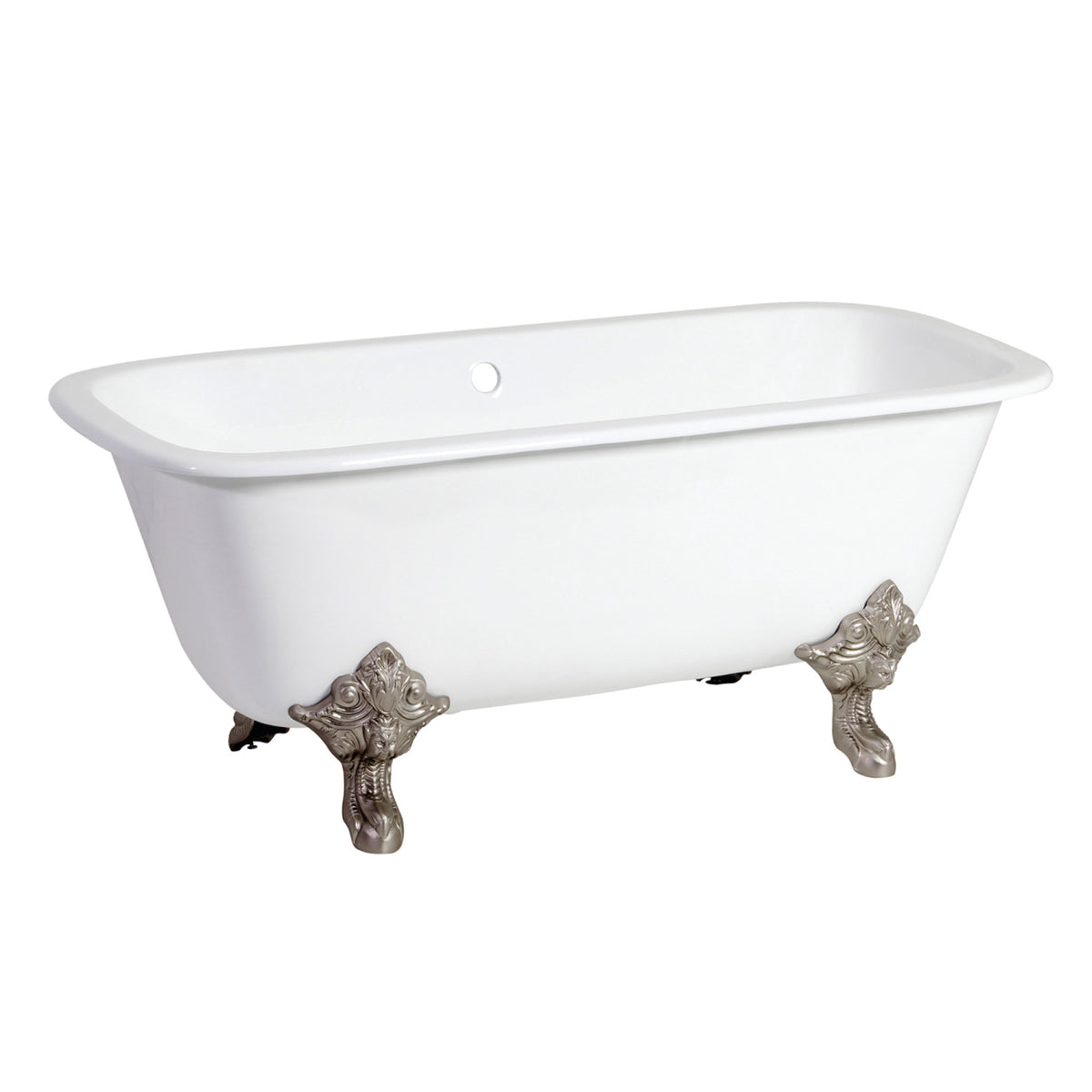 Aqua Eden Vctqnd6732Nl8 67-Inch Cast Iron Double Ended Clawfoot Tub (No Faucet Drillings), White/Brushed Nickel