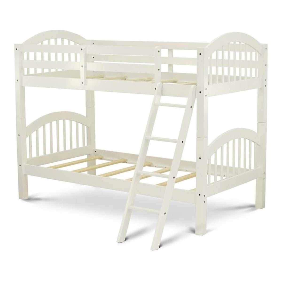 Casafoyer Veb-05-T Attractive Bunk Two Separate Real Wood Beds Ladder With Four Steps And Guard Rails-Twin/Twin Size Bed & Linen, Linen White Finish