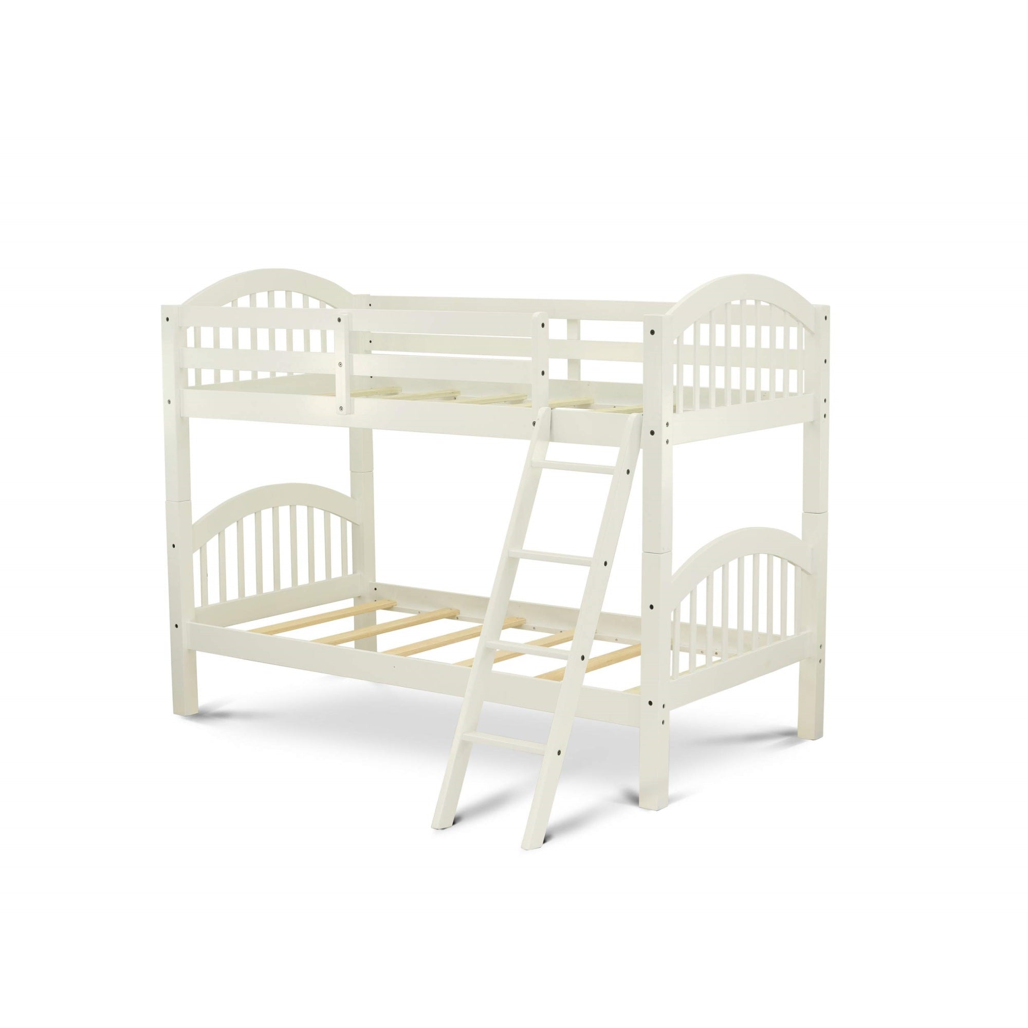 East West Furniture Veb-05-T Attractive Bunk Two Separate Real Wood Beds Ladder With Four Steps And Guard Rails-Twin/Twin Size Bed & Linen, Linen White Finish
