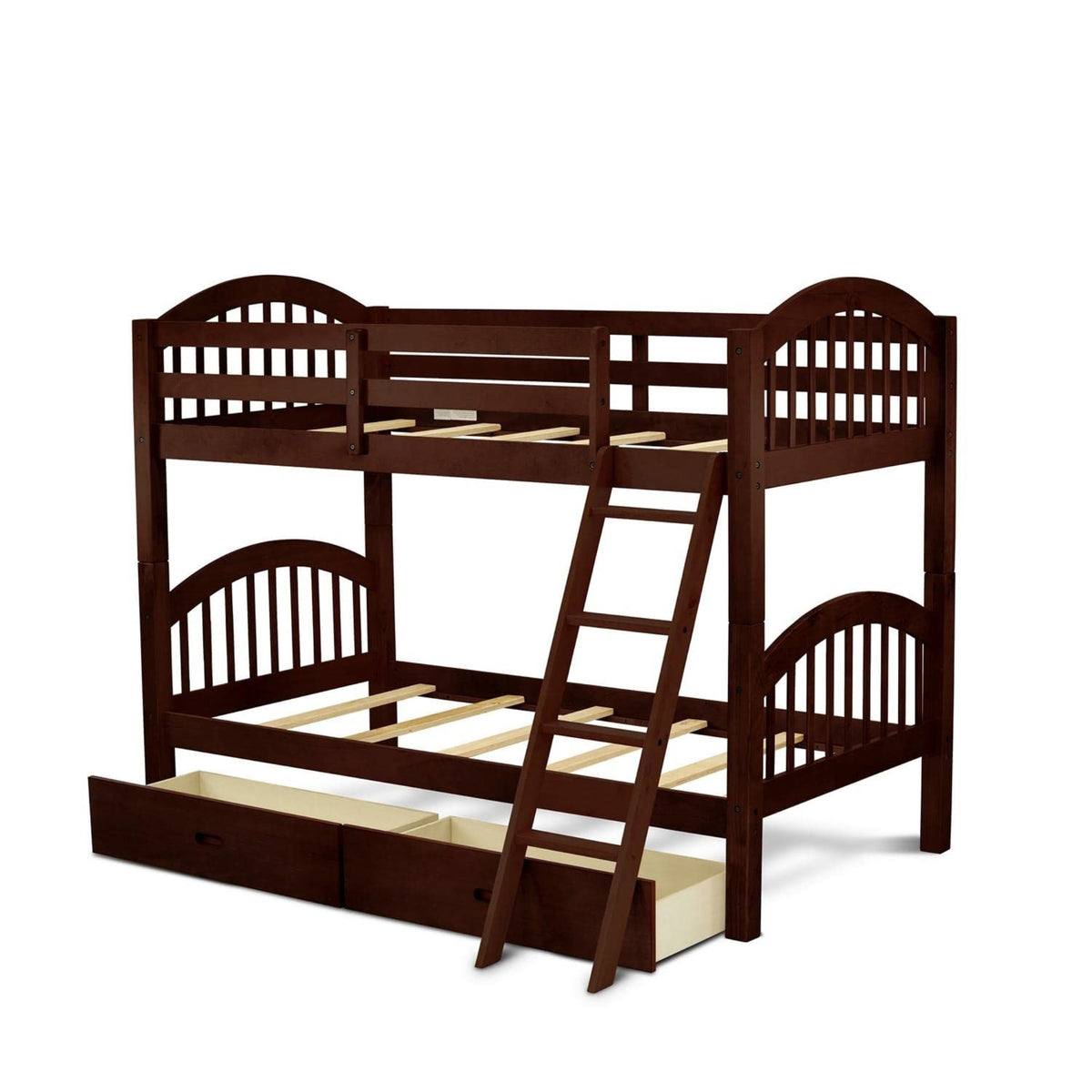 East West Furniture Veb-08-Ta Hardwood Bunk Beds For Compact Spaces With Ladder And Two Drawers, Java Finish