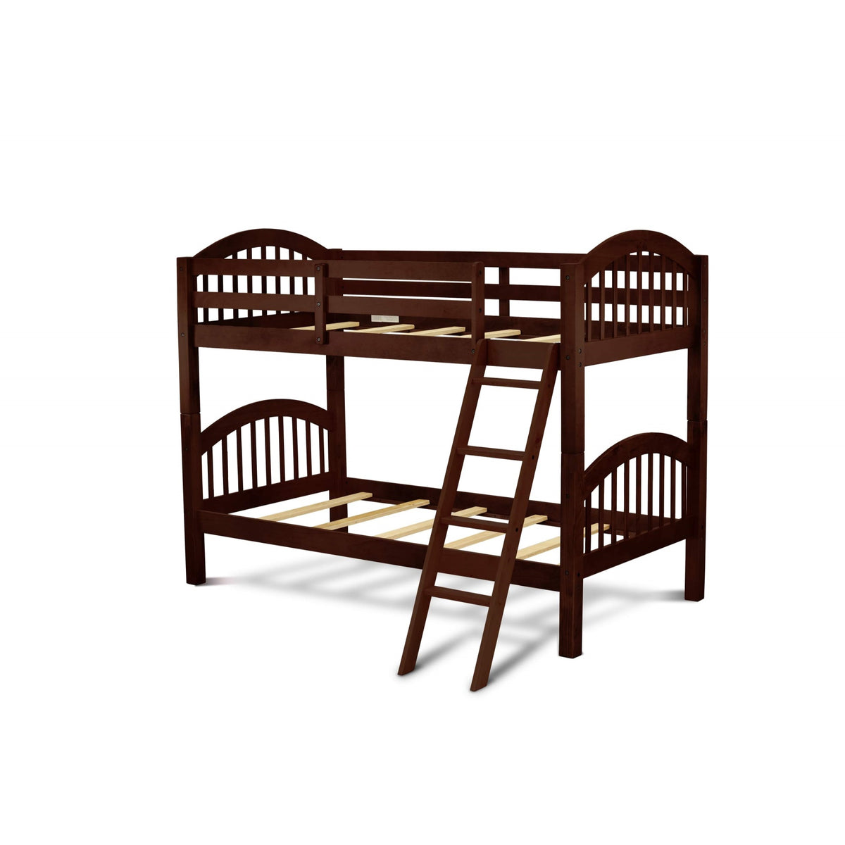 East West Furniture Veb-08-T Twin Over Twin Bunk Beds For Kids With Ladder And Guard Rail Bunk, Java Finish