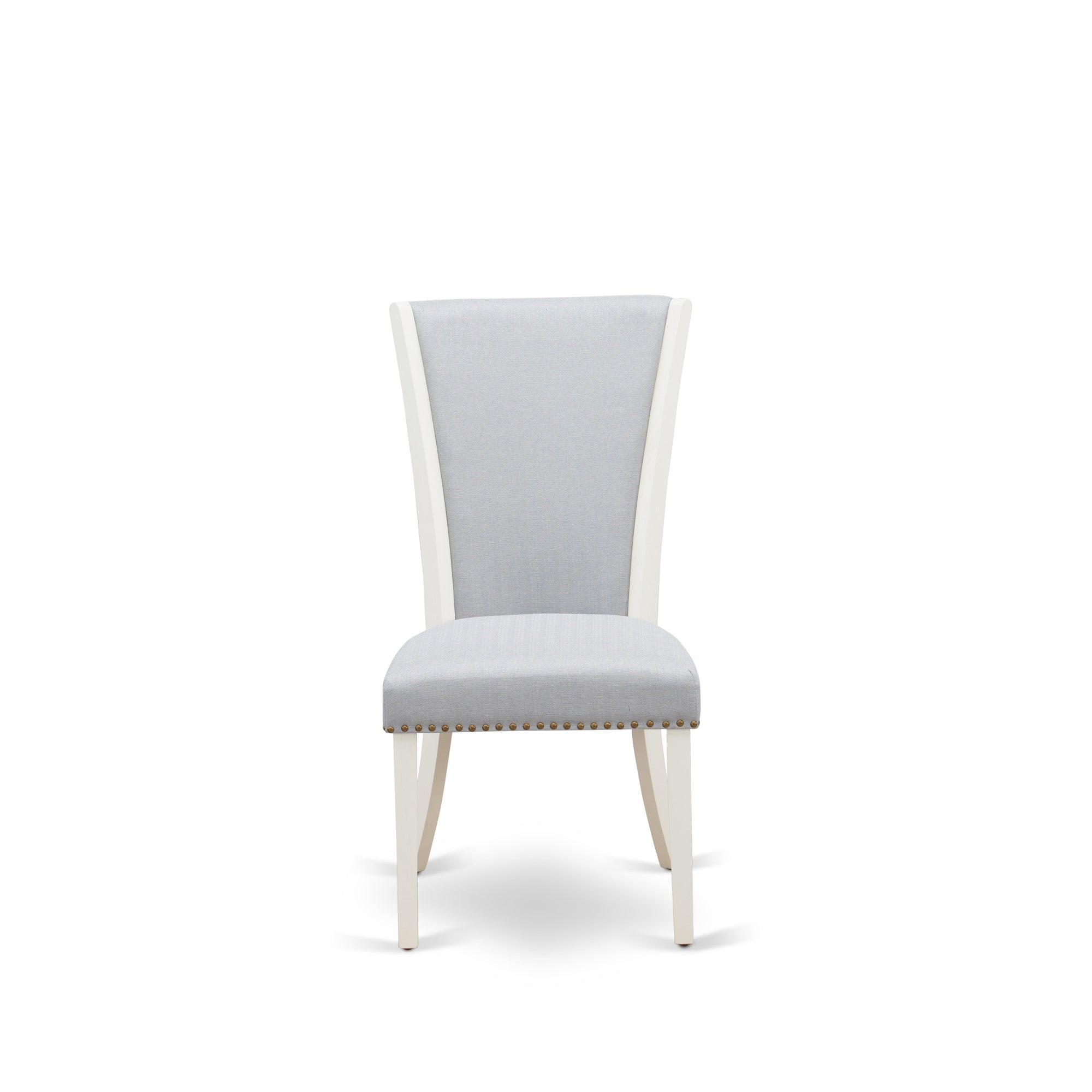 East West Furniture 2 Upholstered Chair- Parson Chairs Includes Linen White Wood Frame With Grey Linen Fabric Seat With Nail Head And Stylish Back