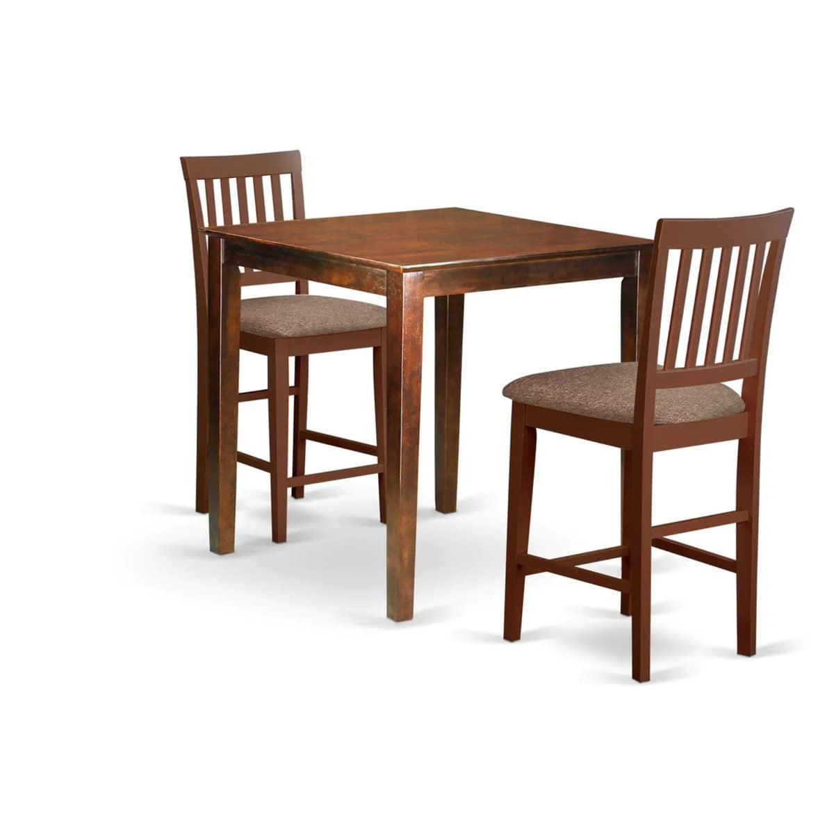 East West Furniture Vern3-Mah-C Vernon 3 Piece Counter Height Pub Set For Small Spaces Contains A Square Dining Room Table And 2 Linen Fabric Upholstered Chairs, 36X36 Inch