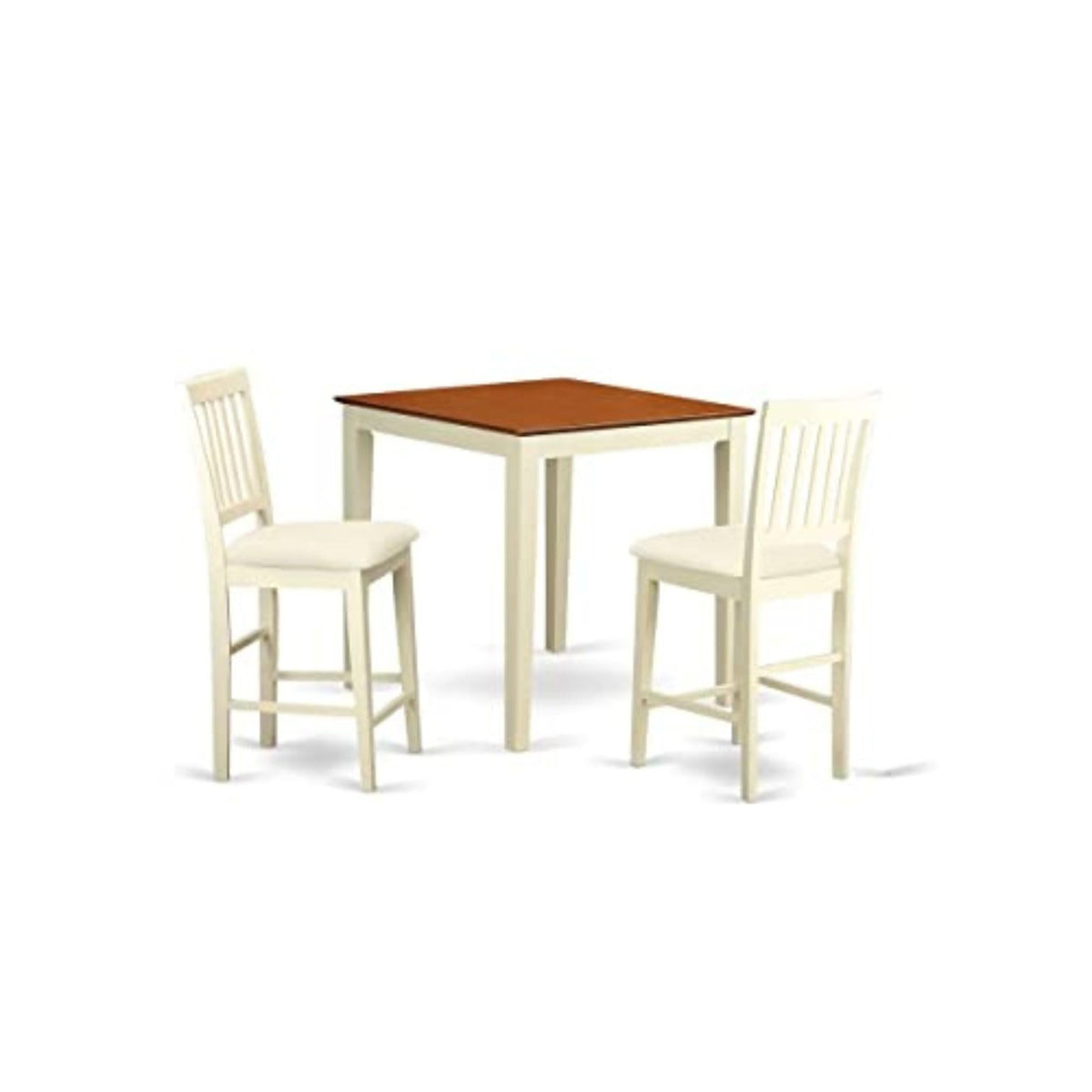 Casafoyer Vern3-Whi-C 3 Piece Counter Height Dining Set For Small Spaces Contains A Square Wooden Table And 2 Linen Fabric Upholstered Chairs, 36X36 Inch, Buttermilk & Cherry