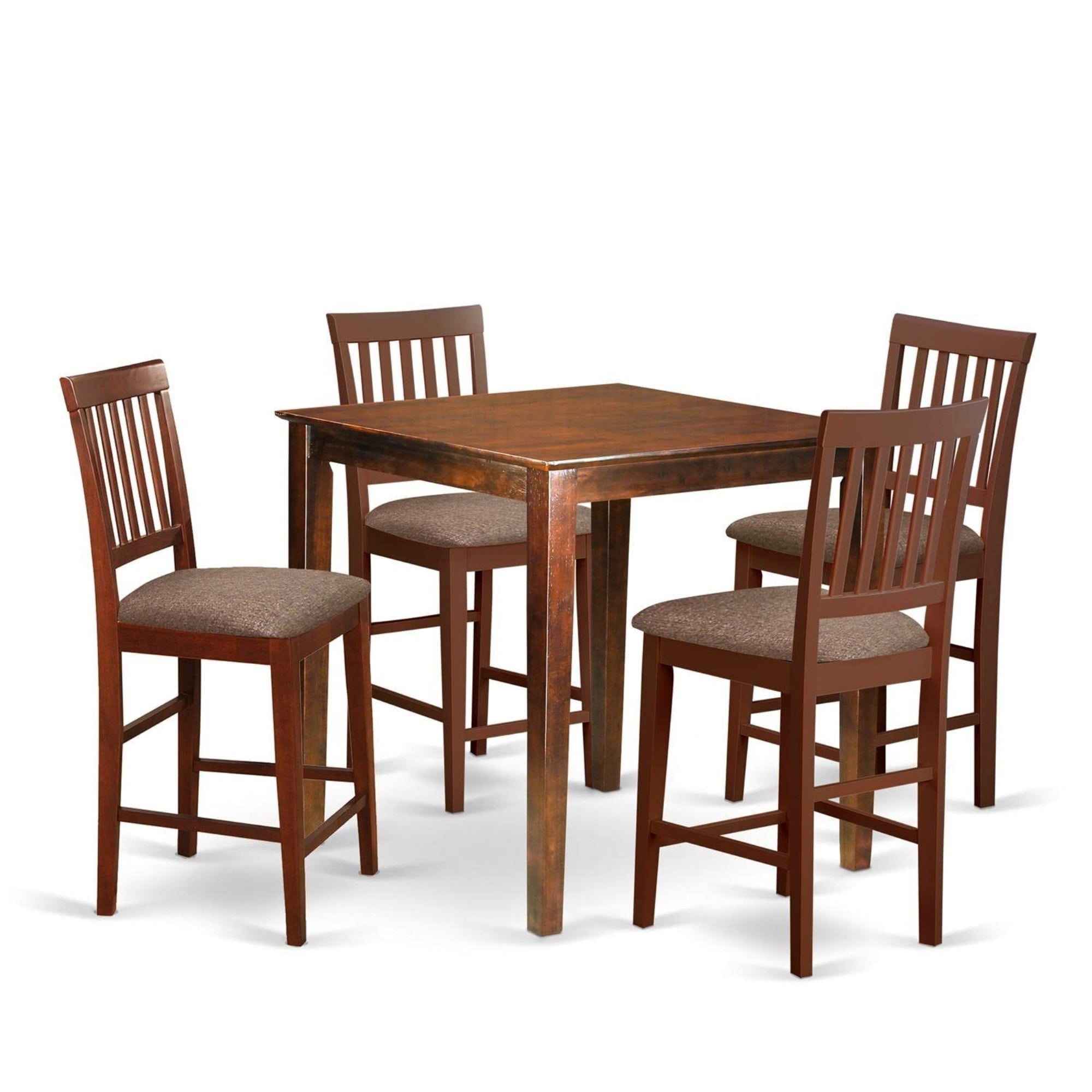 Casafoyer Vern5-Mah-C 5 Piece Counter Height Dining Table Set Includes A Square Kitchen Table And 4 Linen Fabric Upholstered Dining Chairs, 36X36 Inch, Mahogany